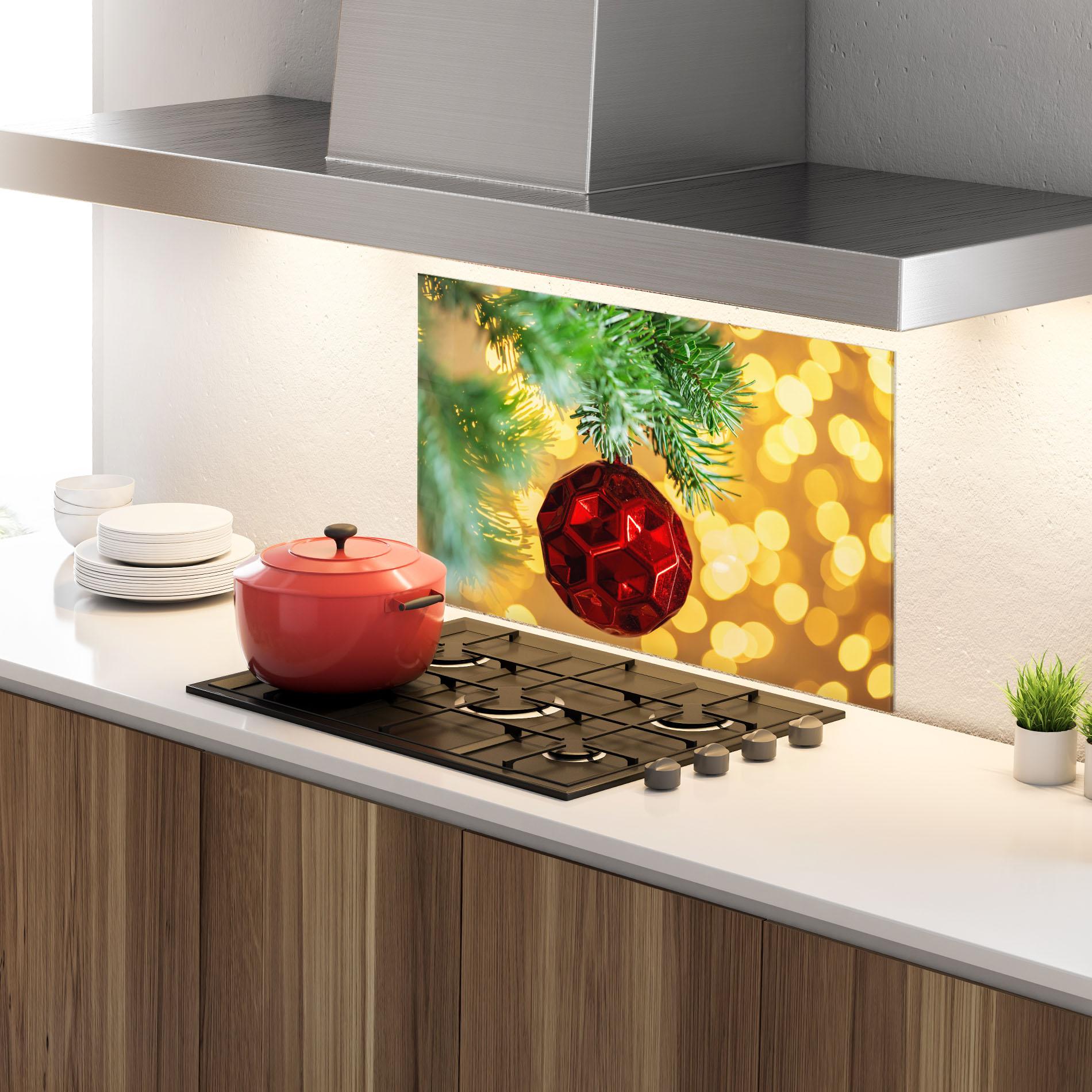 Küchenrückwand Glas Red Christmas Ball mockup 4