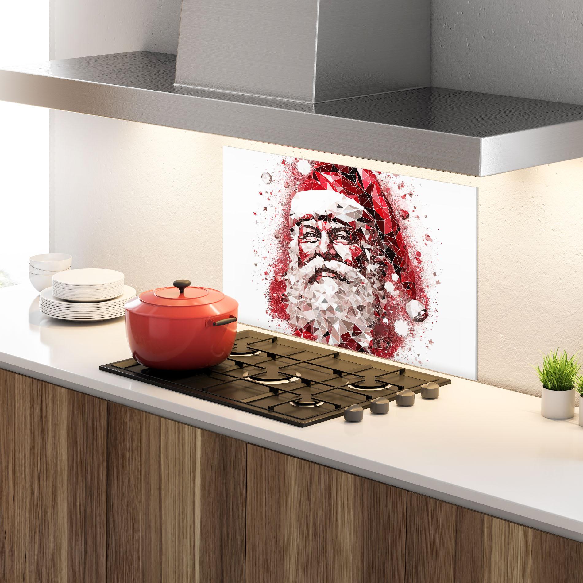 Küchenrückwand Glas Red Santa Art mockup 4