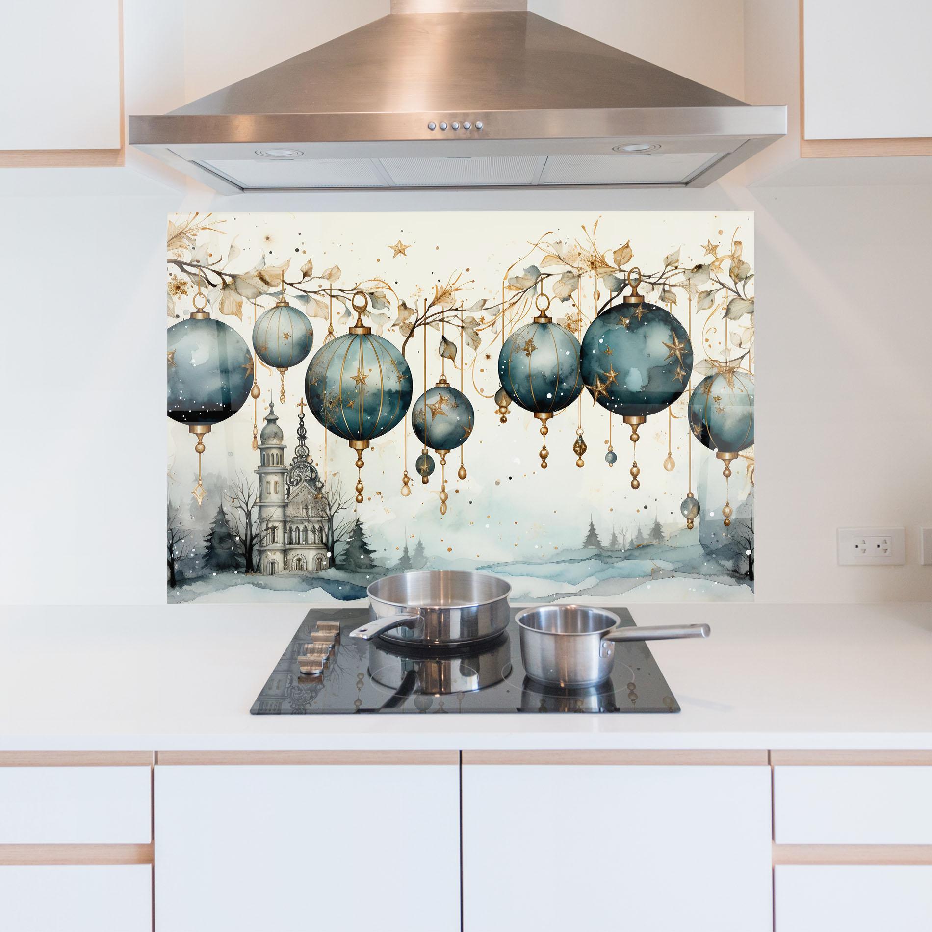 Küchenrückwand Glas Christmas Paper Art mockup 5