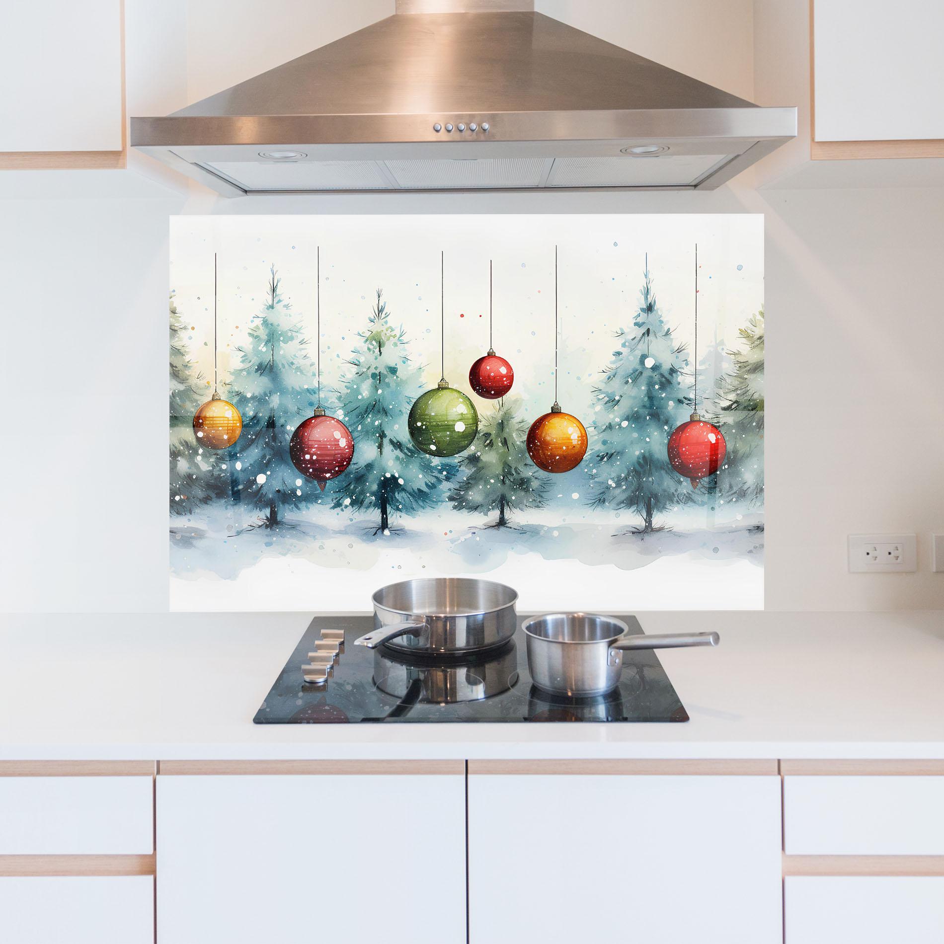Küchenrückwand Glas Christmas Tree Painting mockup 5