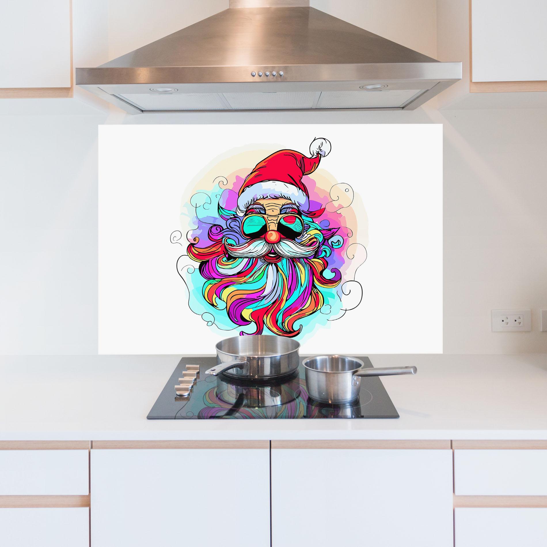 Küchenrückwand Glas Colorful Santa mockup 5
