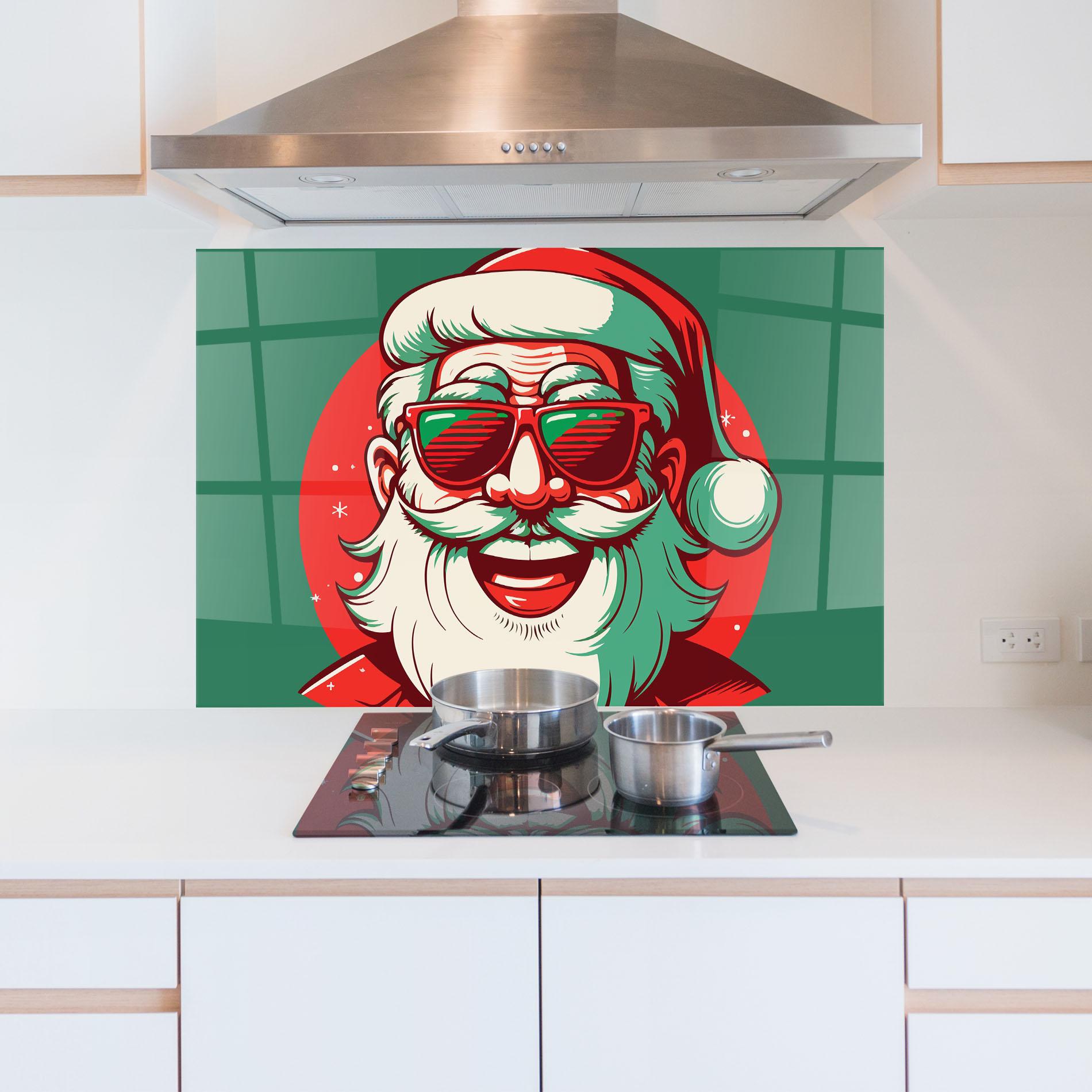 Küchenrückwand Glas Crazy Smile Santa mockup 5