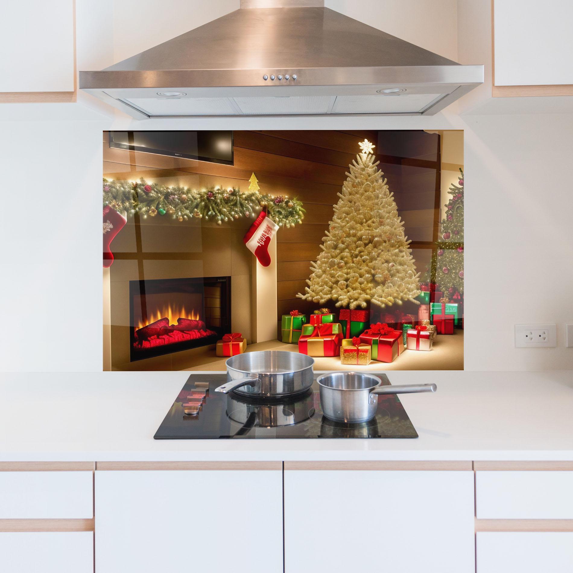 Küchenrückwand Glas Decorated Christmas Tree mockup 5