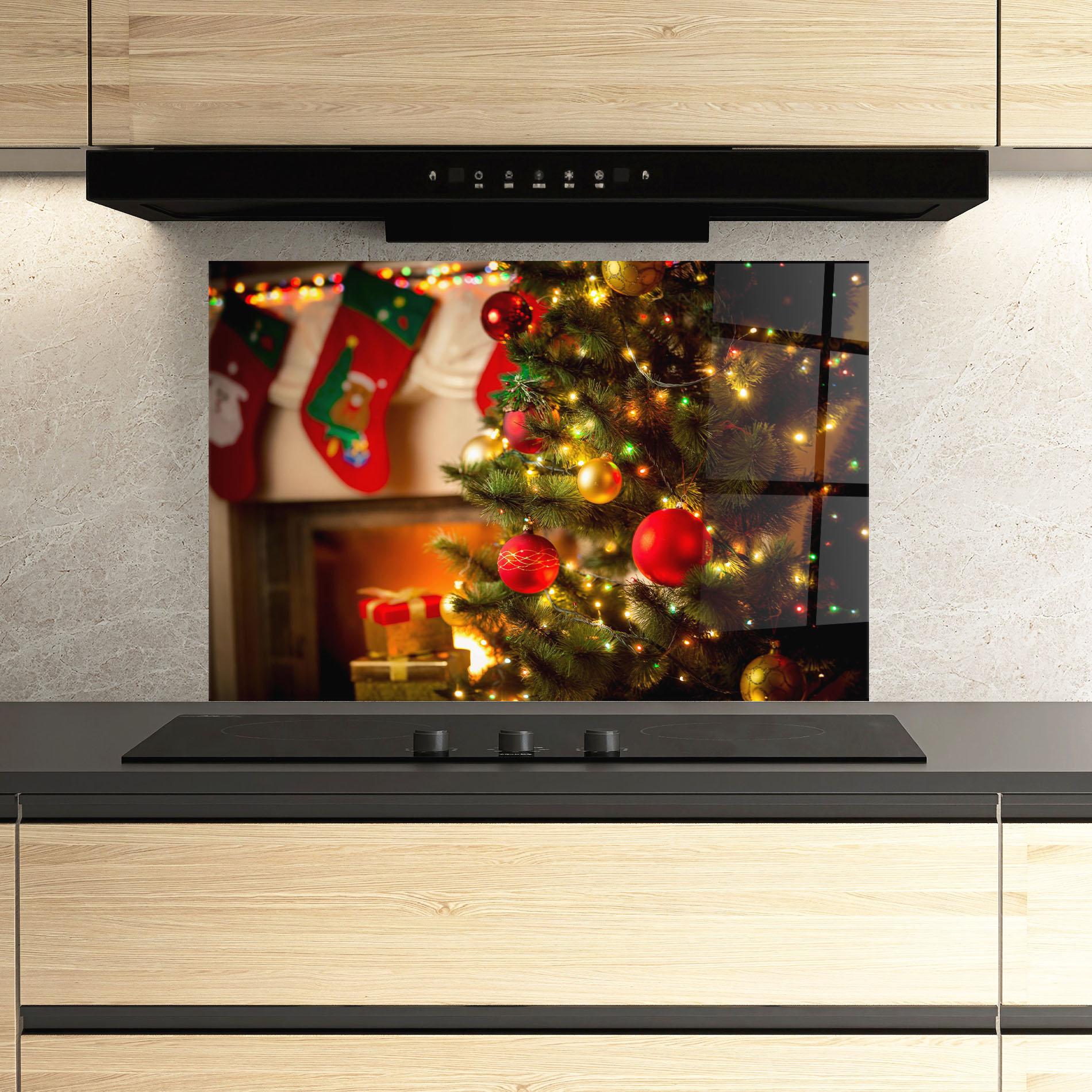 Küchenrückwand Glas Beautiful Fireplace mockup 3