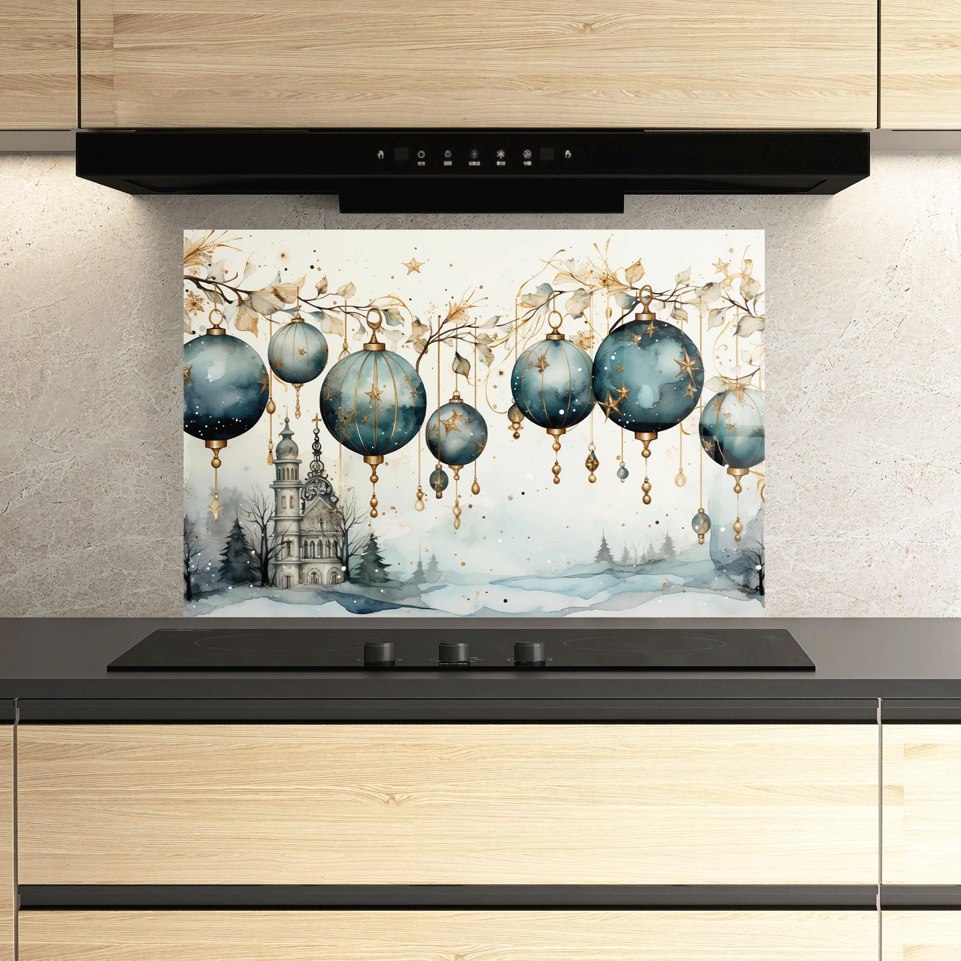Küchenrückwand Glas Christmas Paper Art mockup 3