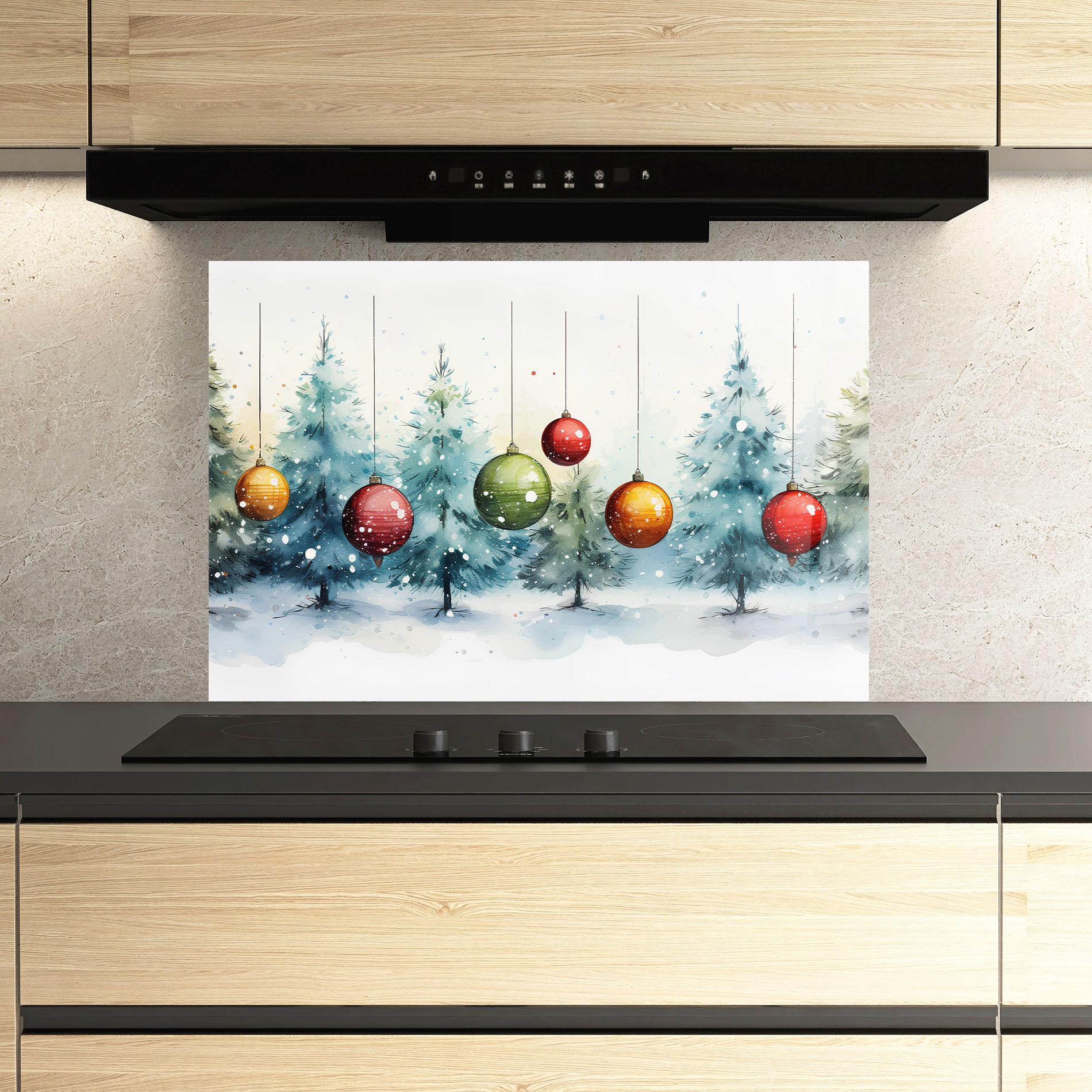 Küchenrückwand Glas Christmas Tree Painting mockup 3