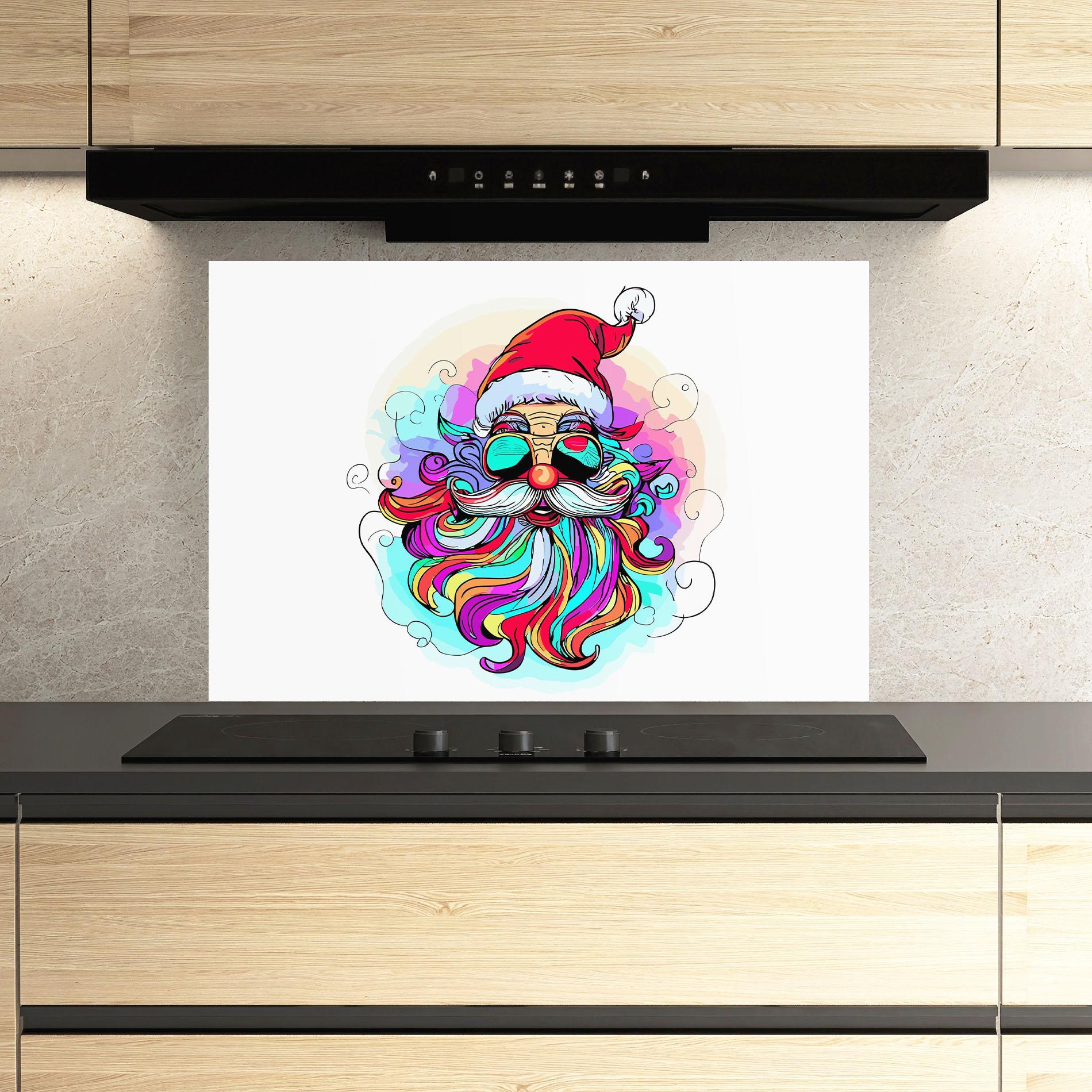 Küchenrückwand Glas Colorful Santa mockup 3
