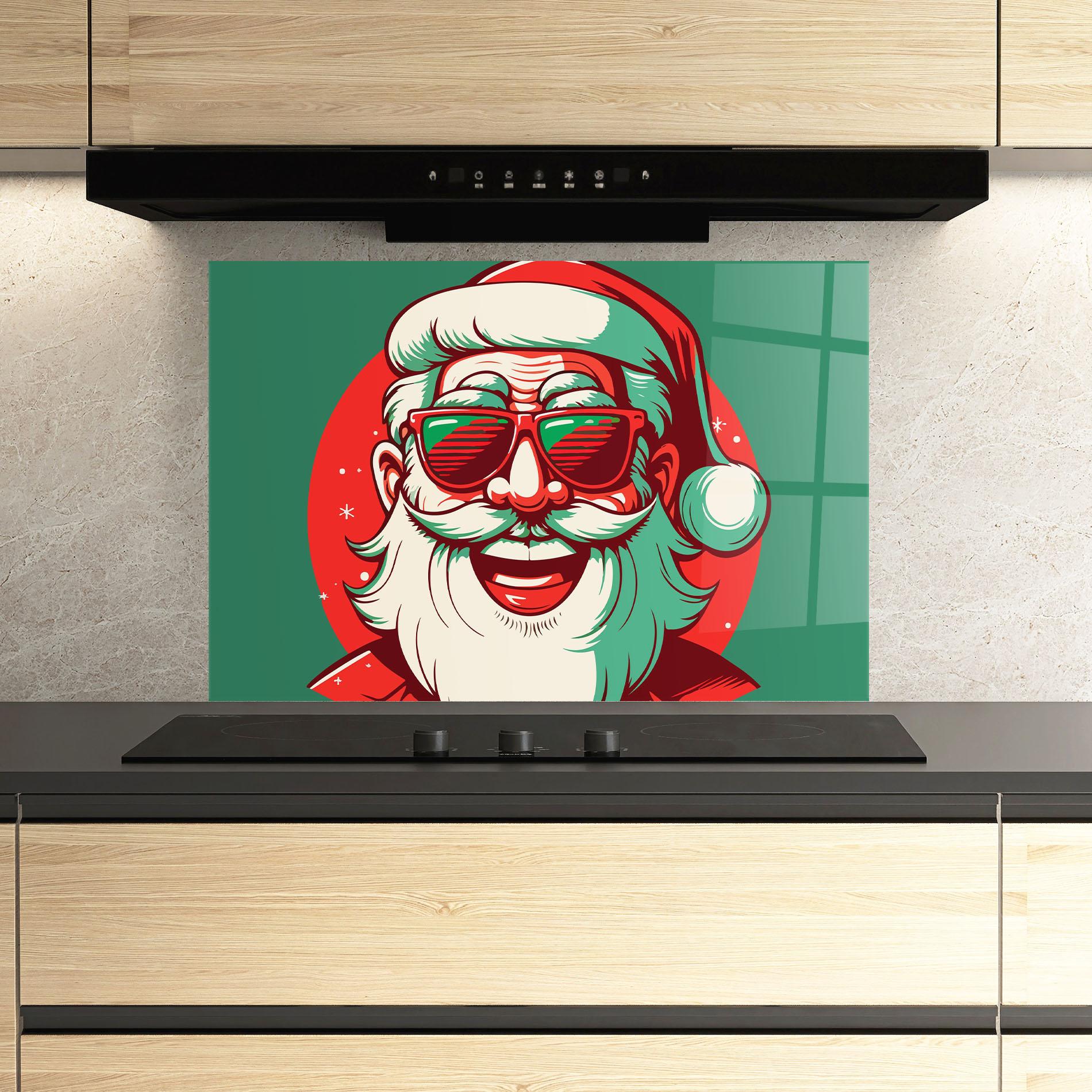 Küchenrückwand Glas Crazy Smile Santa mockup 3