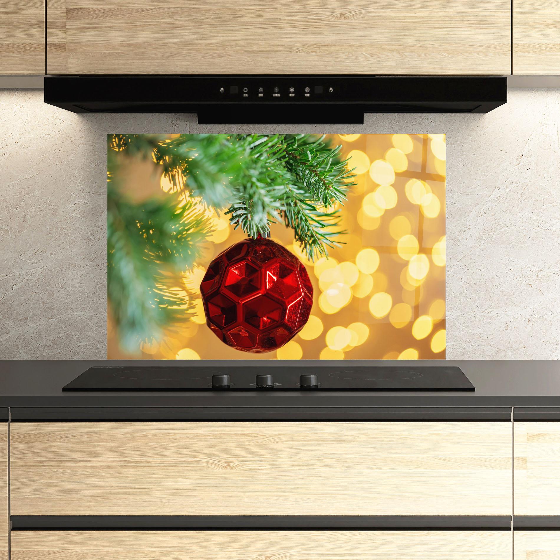 Küchenrückwand Glas Red Christmas Ball mockup 3