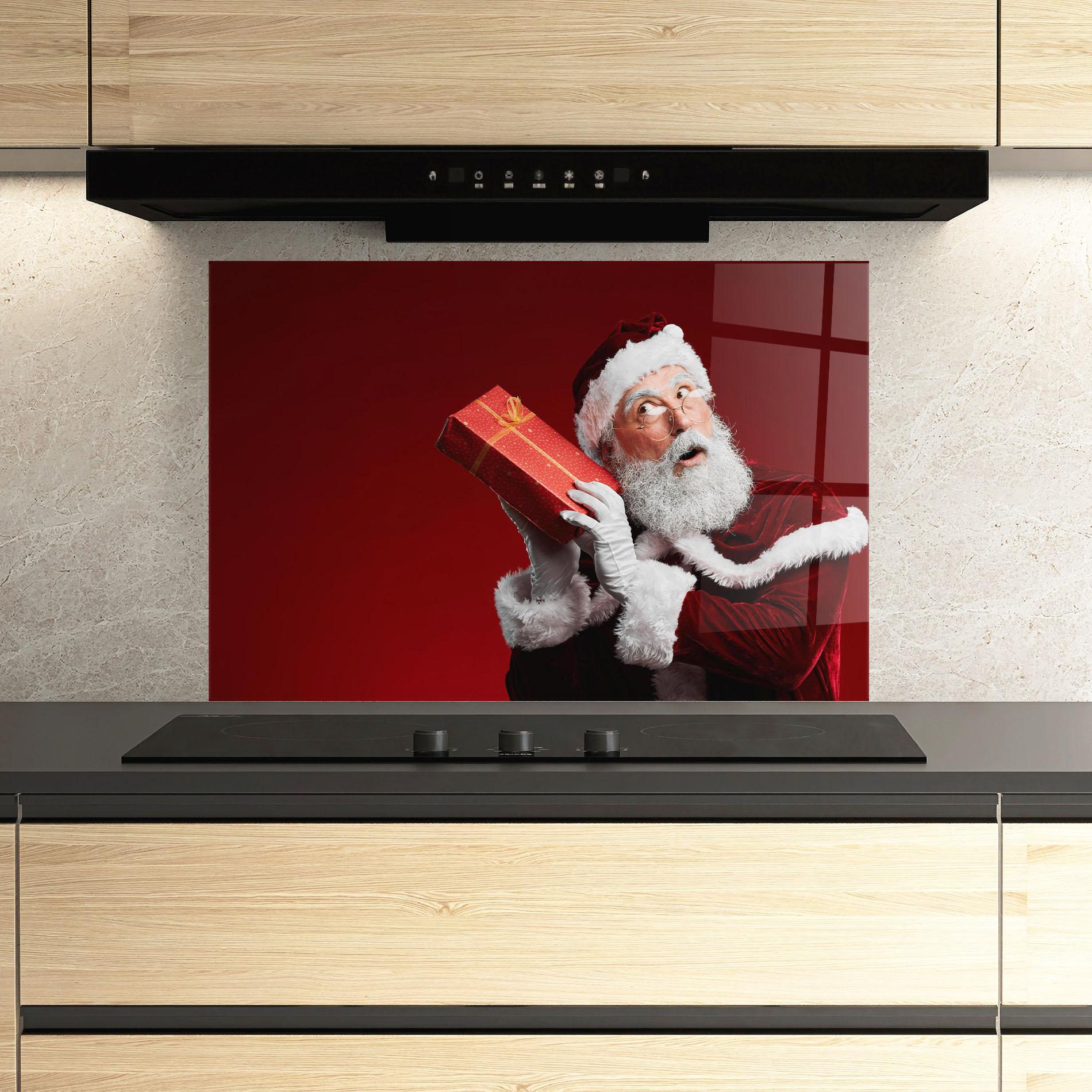 Küchenrückwand Glas Santa Holding Present mockup 3