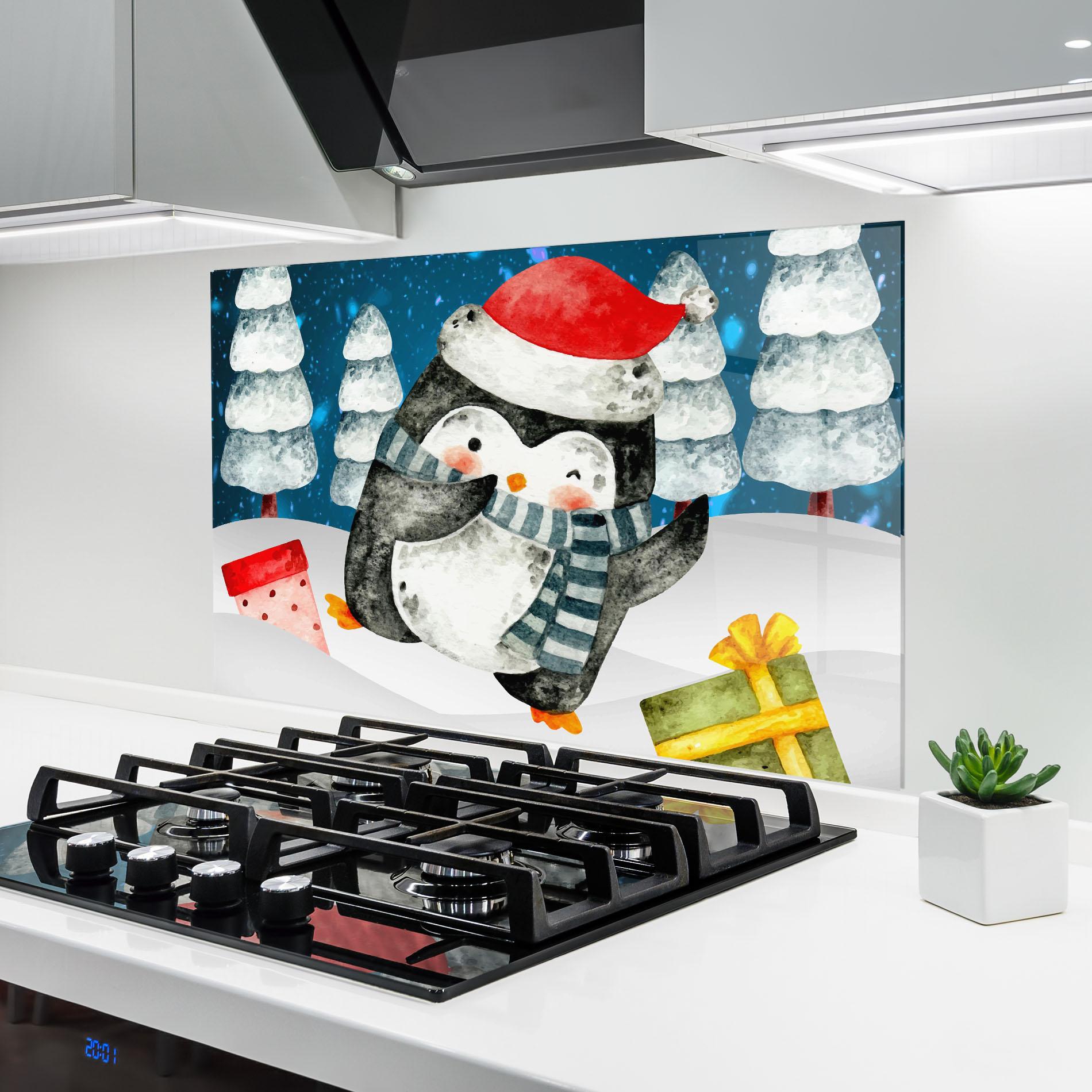 Küchenrückwand Glas Blue Pinguin mockup 6