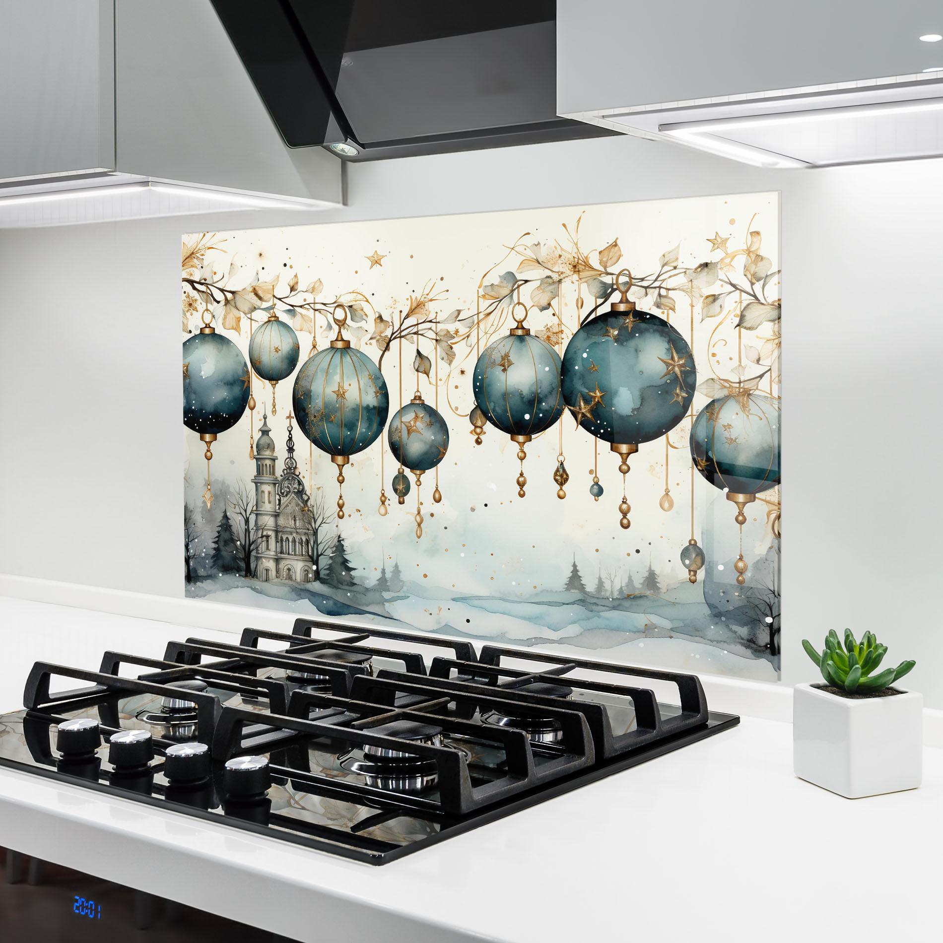 Küchenrückwand Glas Christmas Paper Art mockup 6