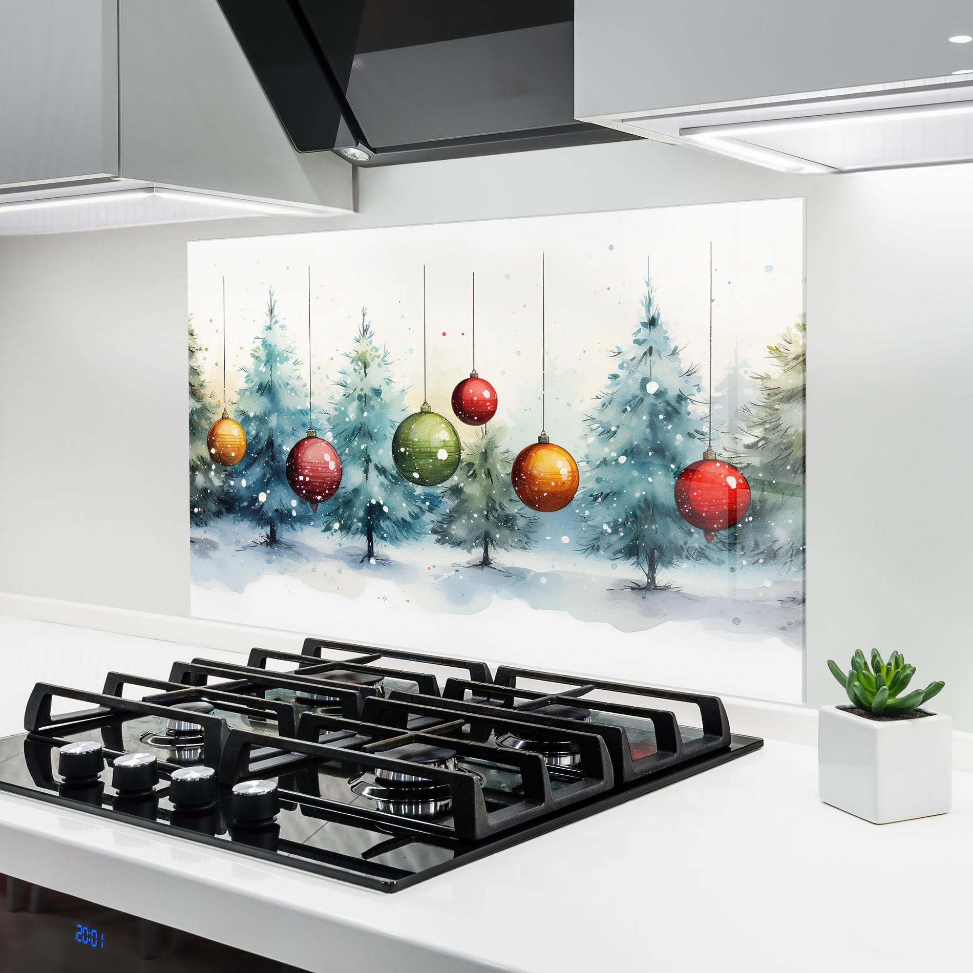 Küchenrückwand Glas Christmas Tree Painting mockup 6