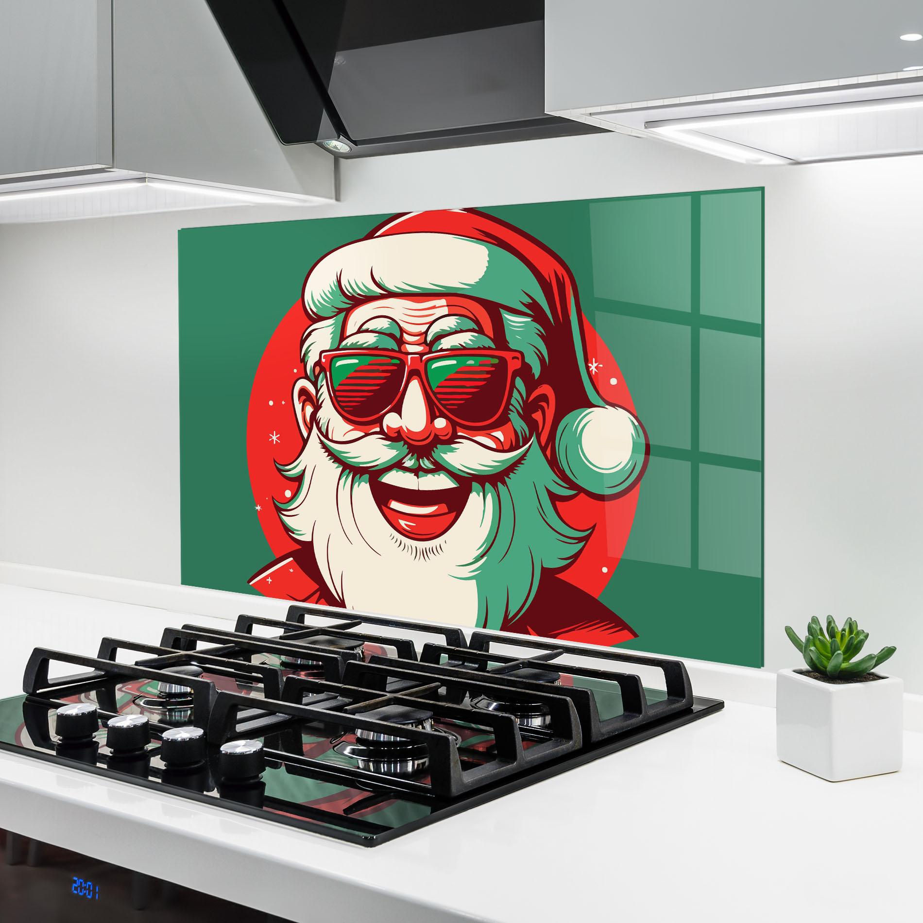 Küchenrückwand Glas Crazy Smile Santa mockup 6