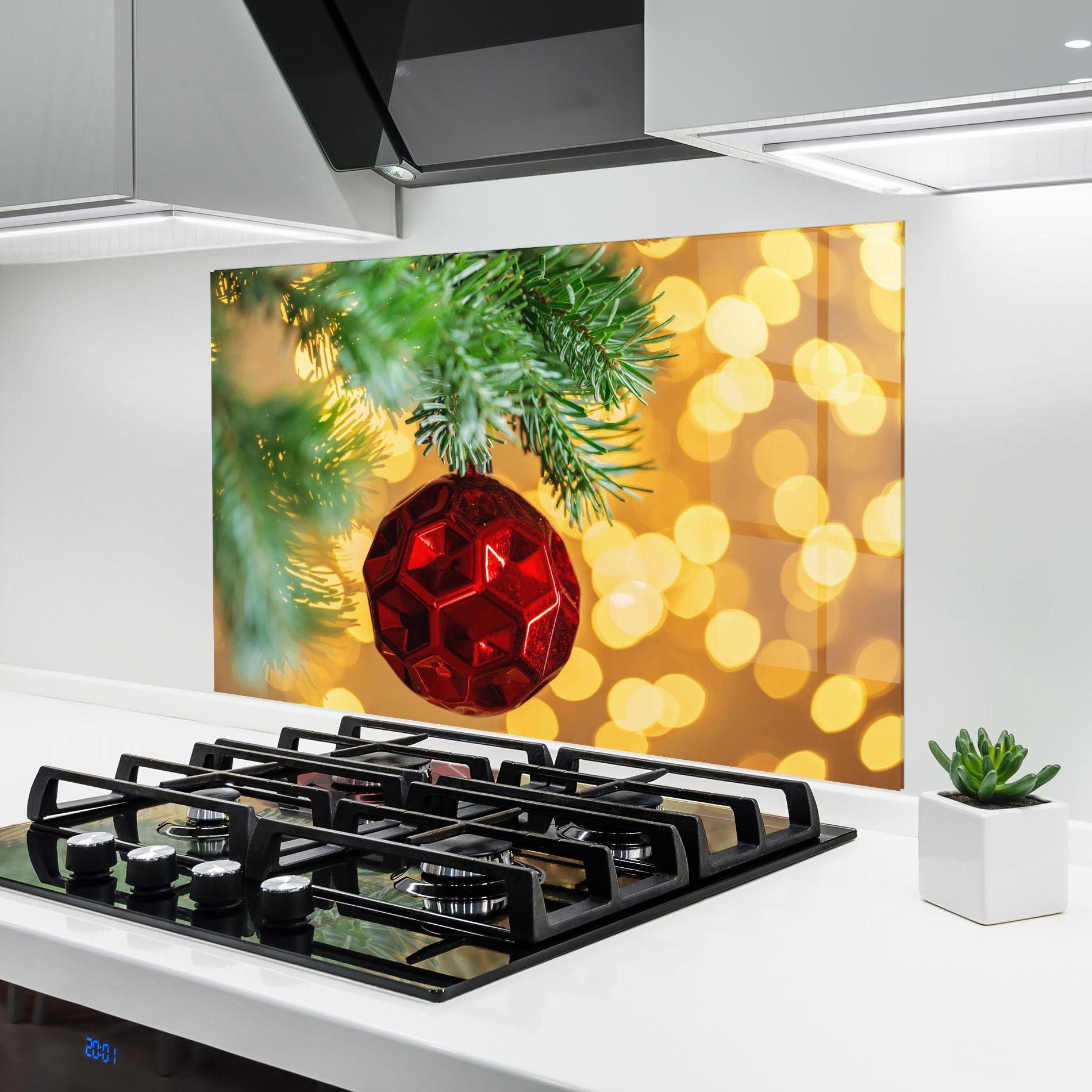 Küchenrückwand Glas Red Christmas Ball mockup 6