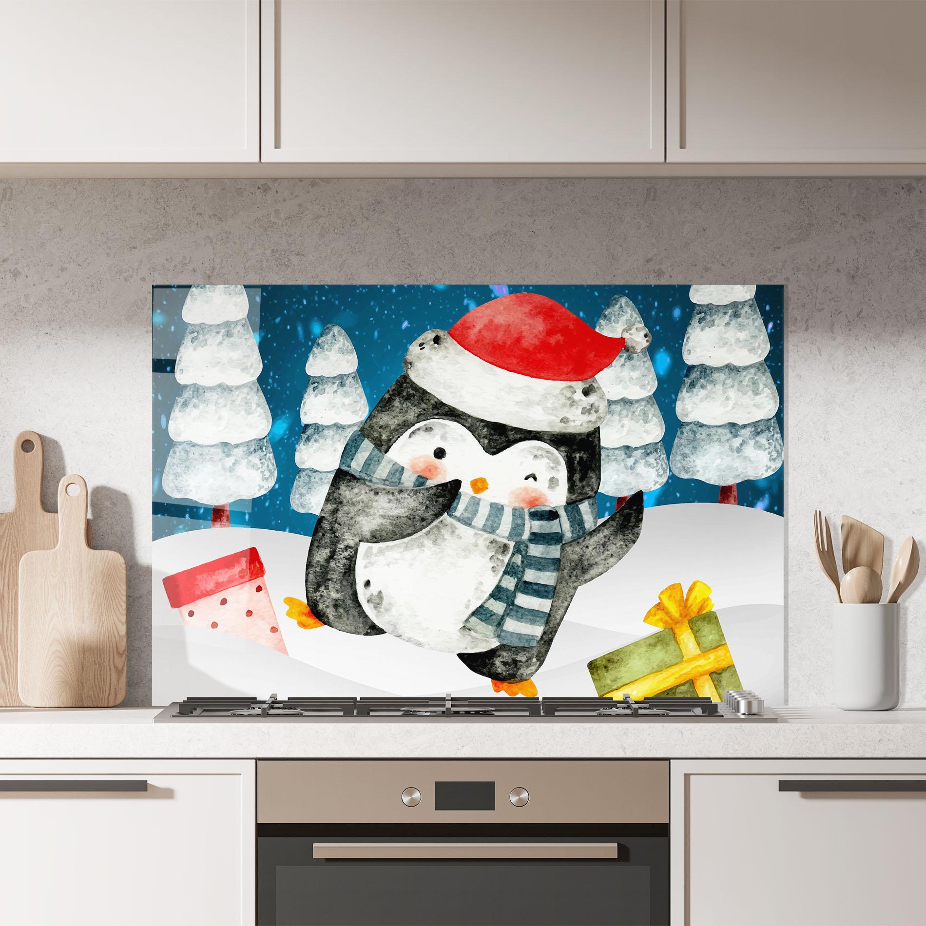 Küchenrückwand Glas Blue Pinguin mockup 7