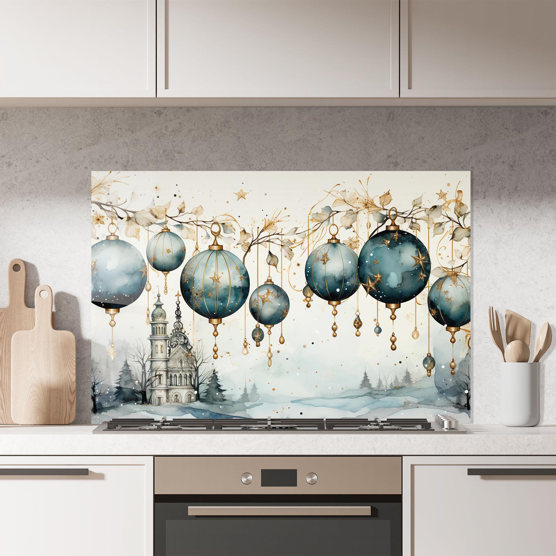 Küchenrückwand Glas Christmas Paper Art mockup 7