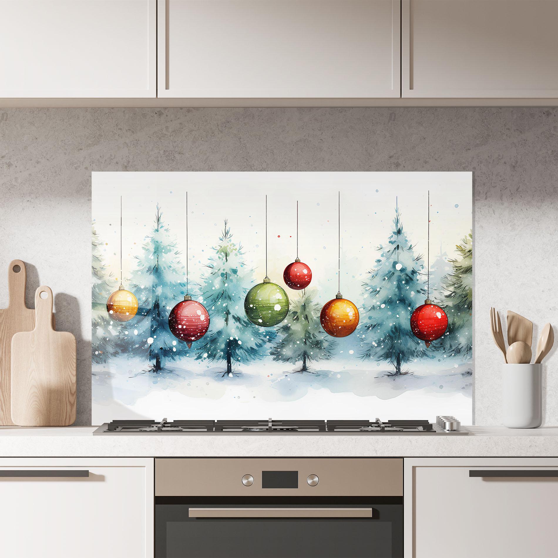 Küchenrückwand Glas Christmas Tree Painting mockup 7