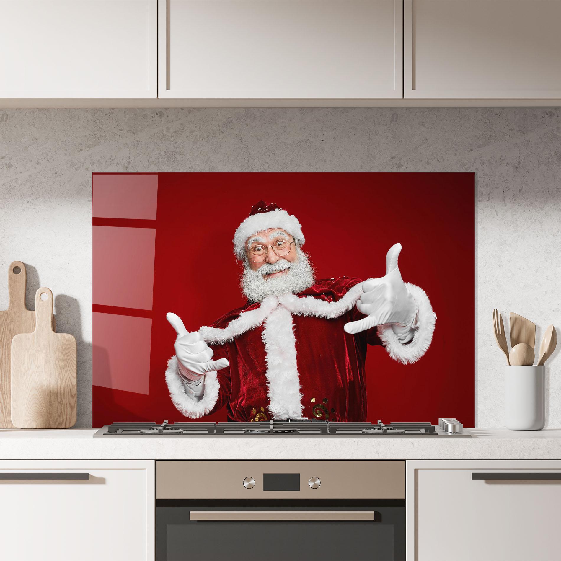 Küchenrückwand Glas Cool Santa Claus mockup 7
