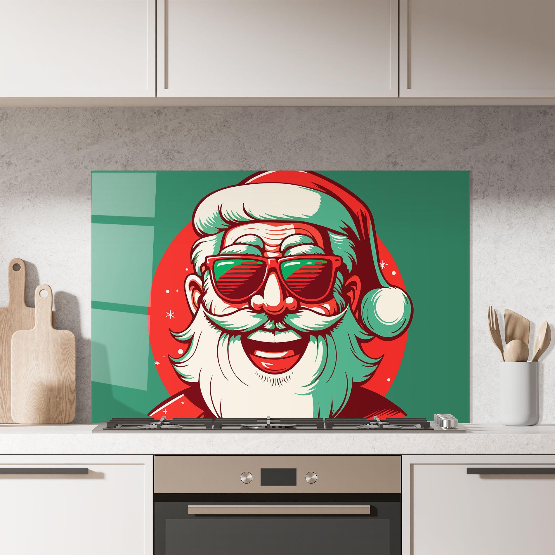 Küchenrückwand Glas Crazy Smile Santa mockup 7