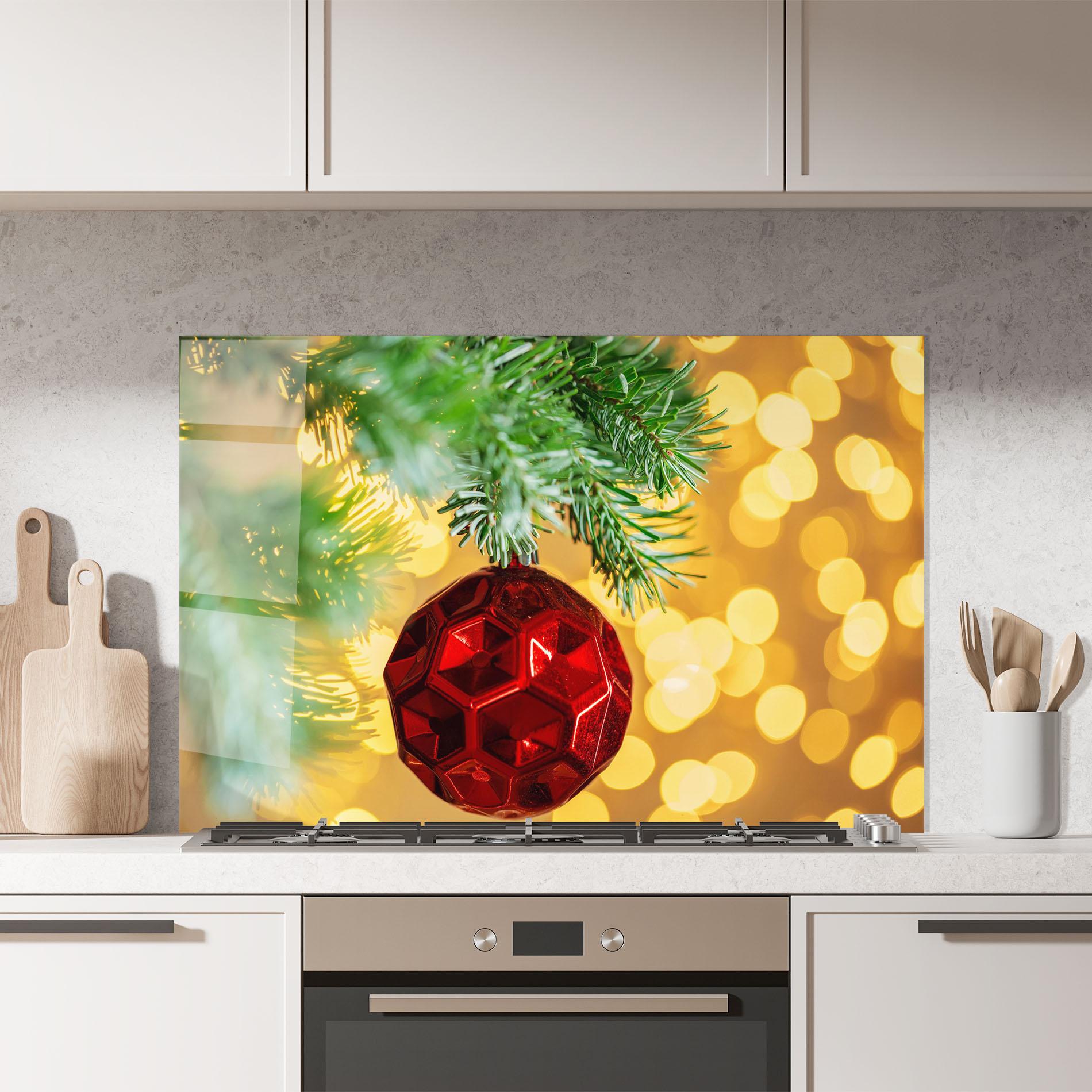Küchenrückwand Glas Red Christmas Ball mockup 7