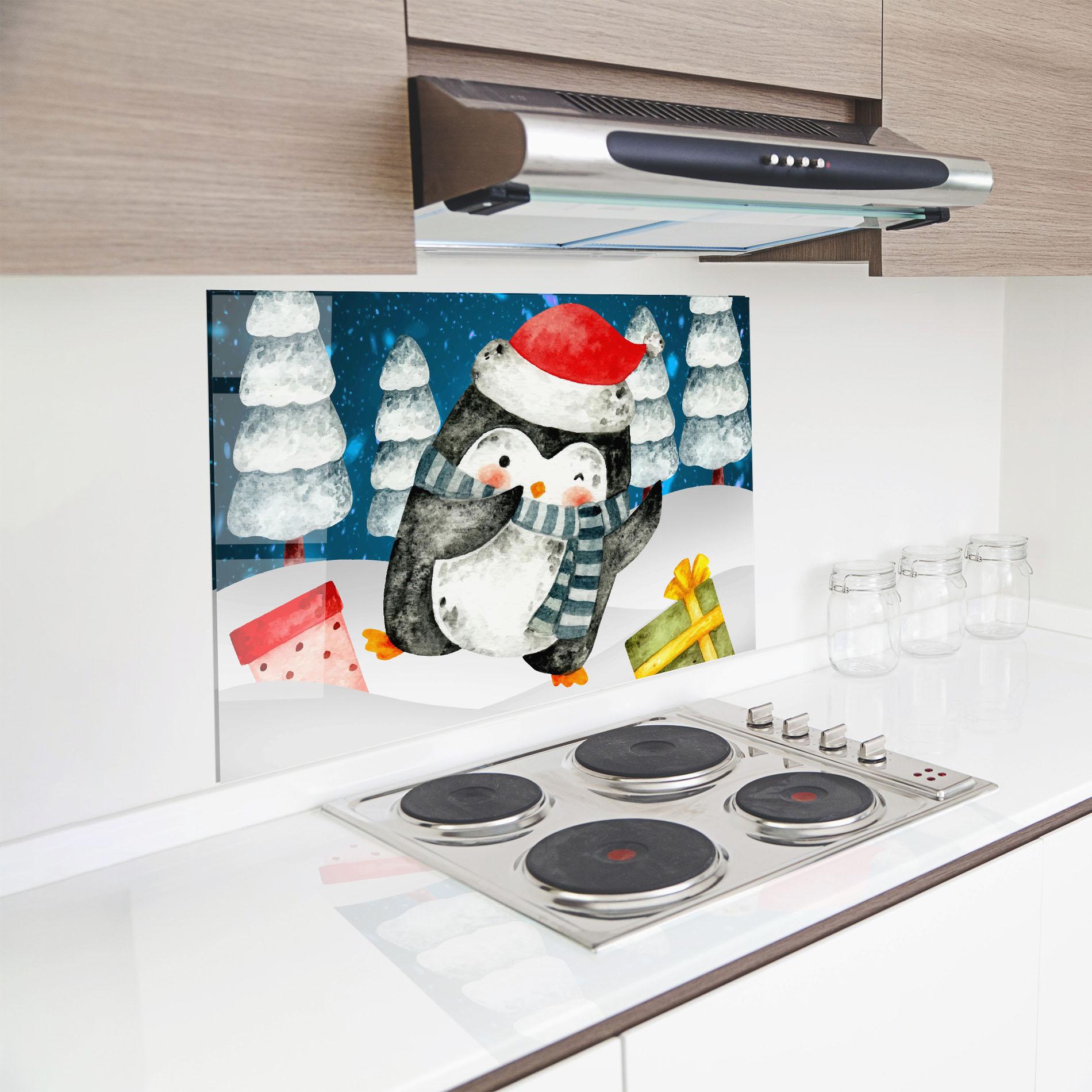 Küchenrückwand Glas Blue Pinguin mockup 8