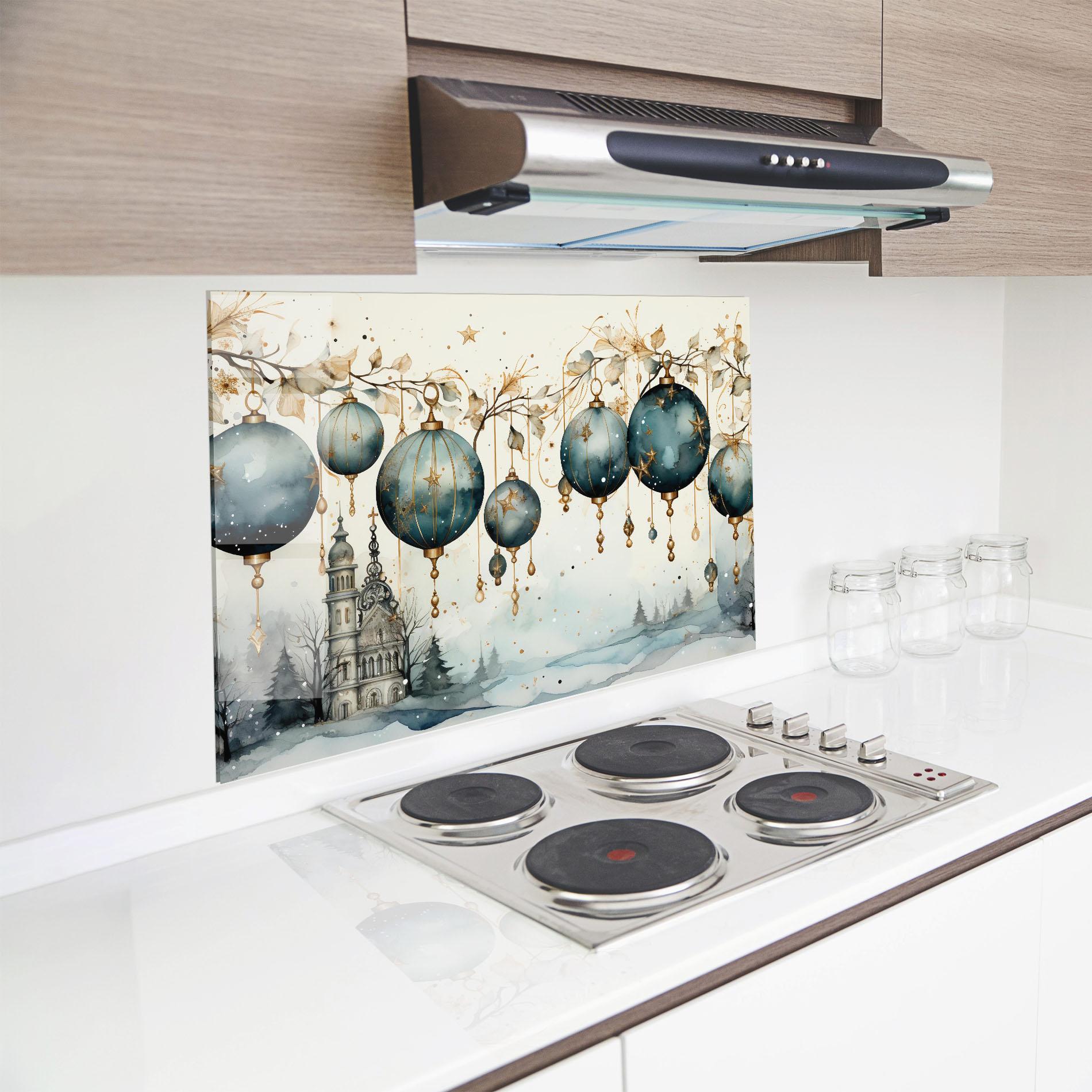 Küchenrückwand Glas Christmas Paper Art mockup 8