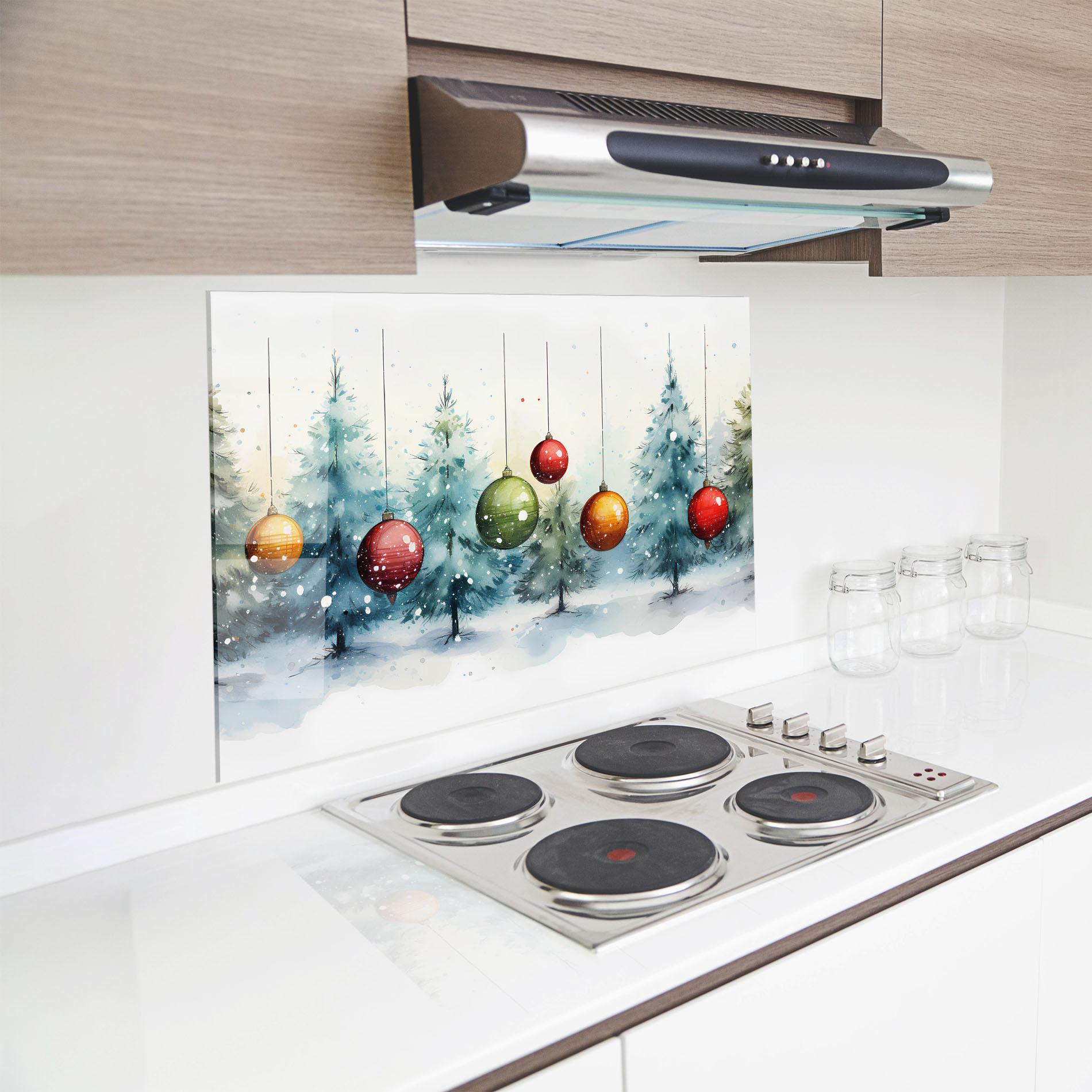 Küchenrückwand Glas Christmas Tree Painting mockup 8