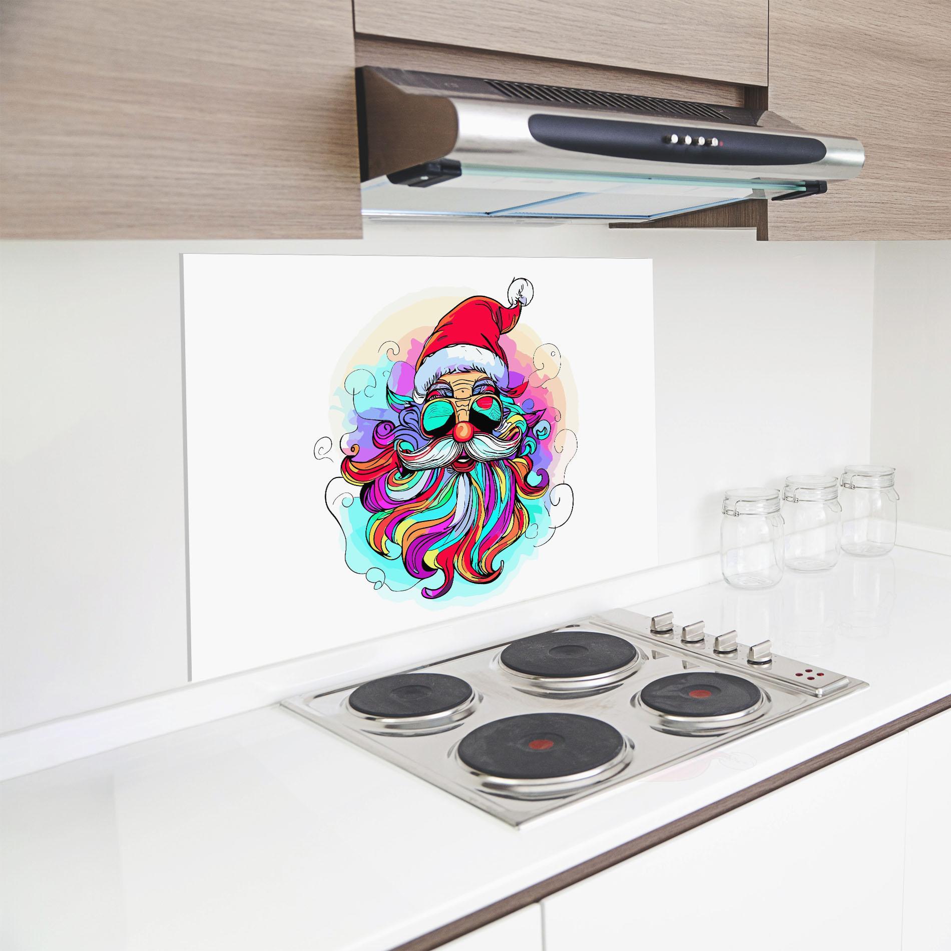 Küchenrückwand Glas Colorful Santa mockup 8