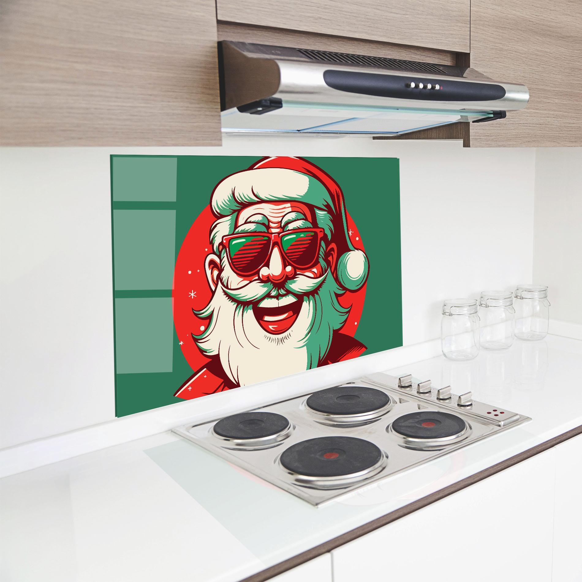 Küchenrückwand Glas Crazy Smile Santa mockup 8
