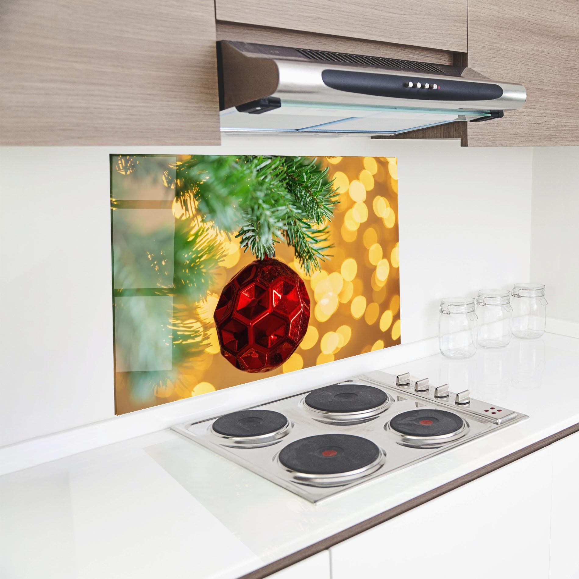 Küchenrückwand Glas Red Christmas Ball mockup 8