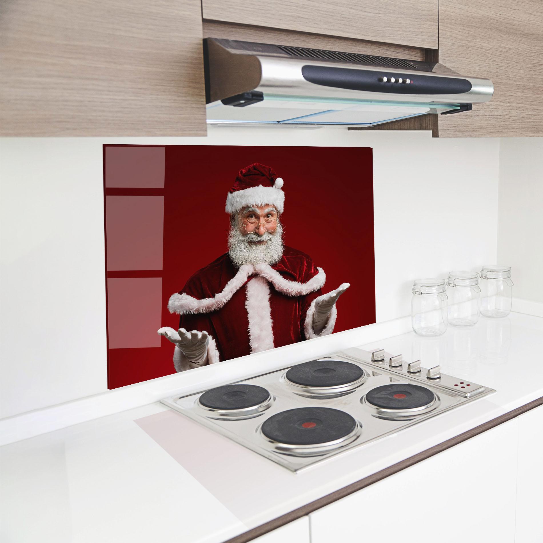 Küchenrückwand Glas Santa Welcoming You mockup 8