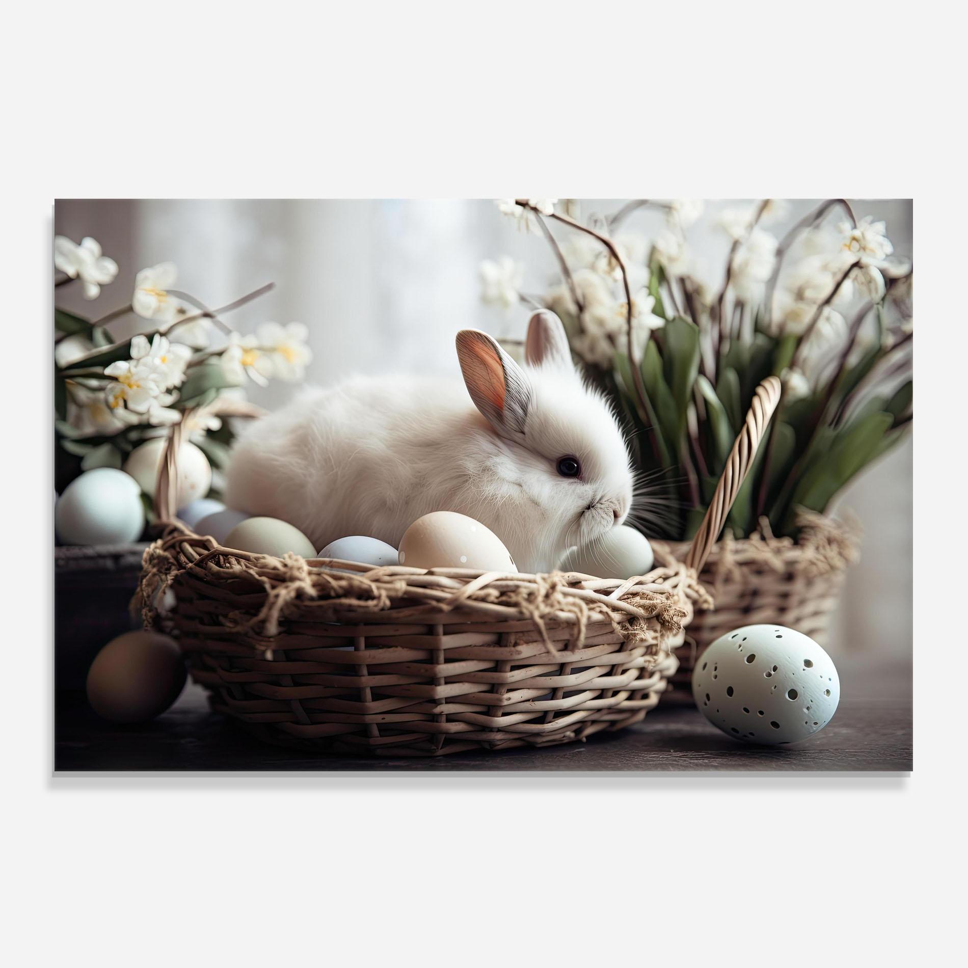 Küchenrückwand Glas Cute White Easter Eggs mockup 0