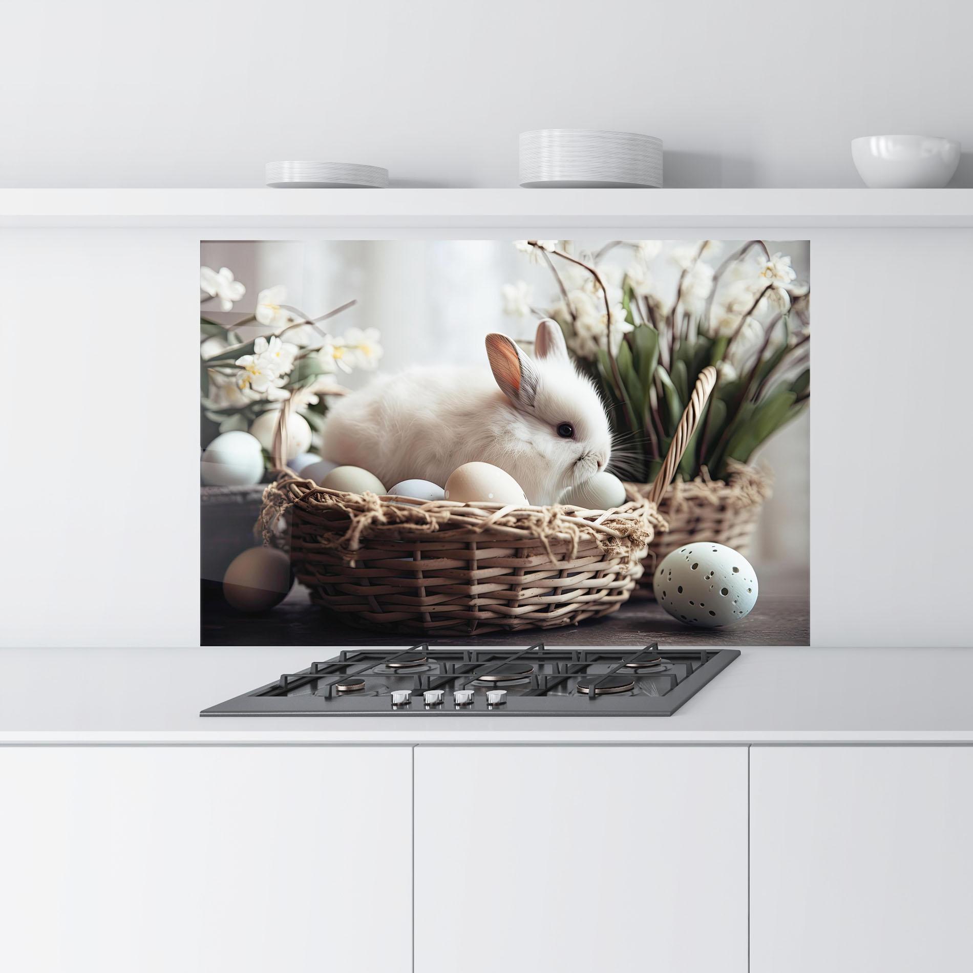 Küchenrückwand Glas Cute White Easter Eggs mockup 9