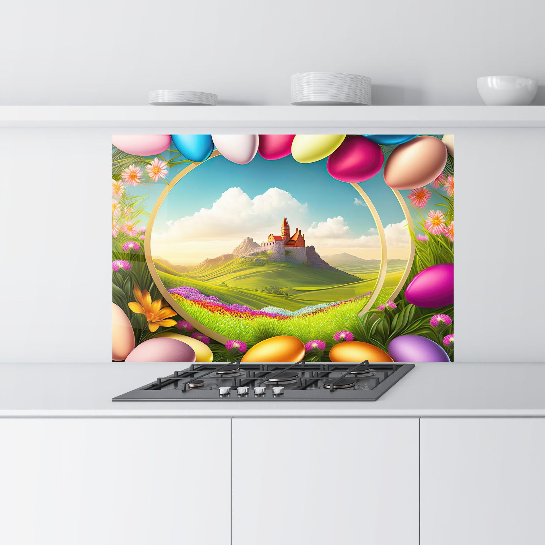 Küchenrückwand Glas Easter Eggs Castle mockup 9