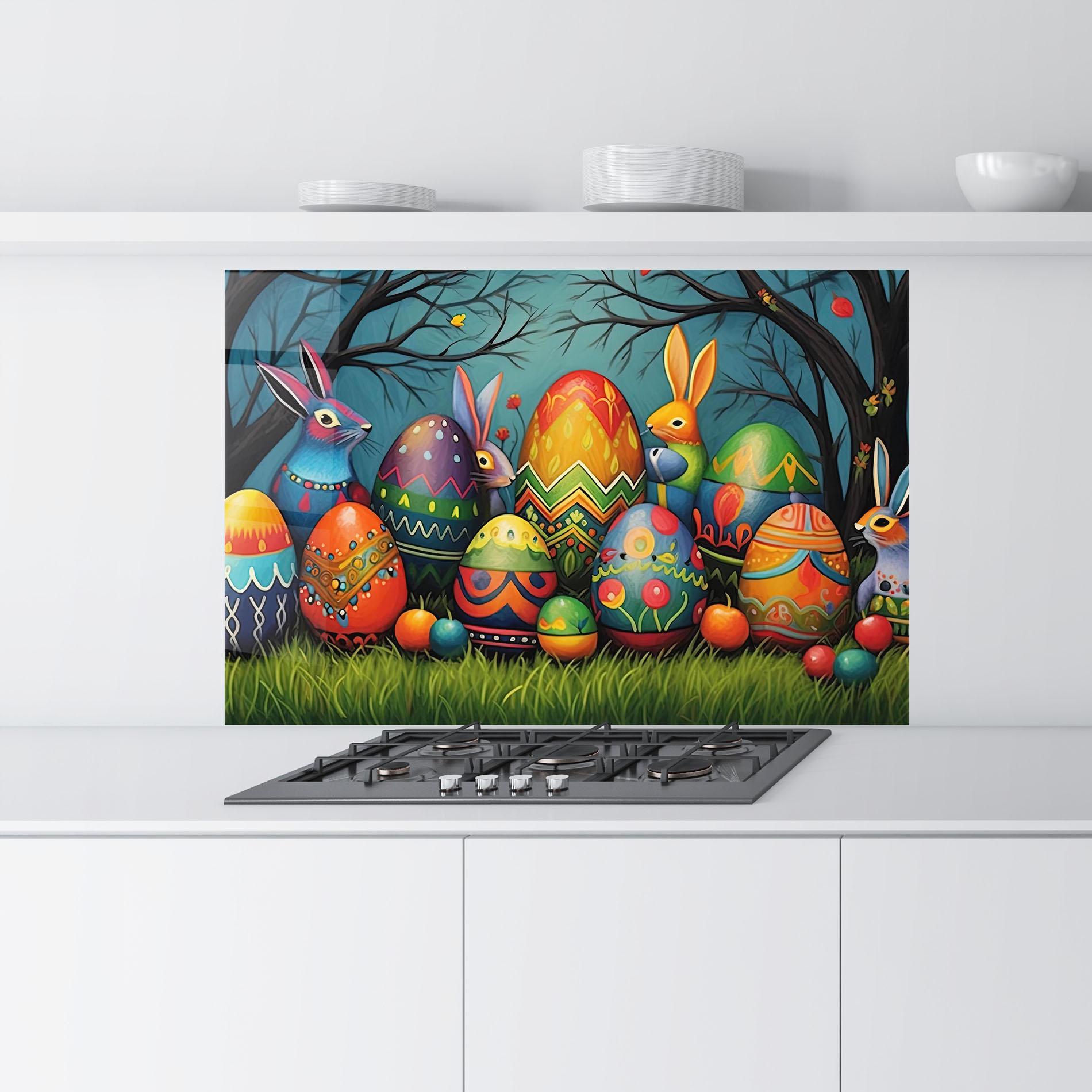 Küchenrückwand Glas Easter Eggs mockup 9
