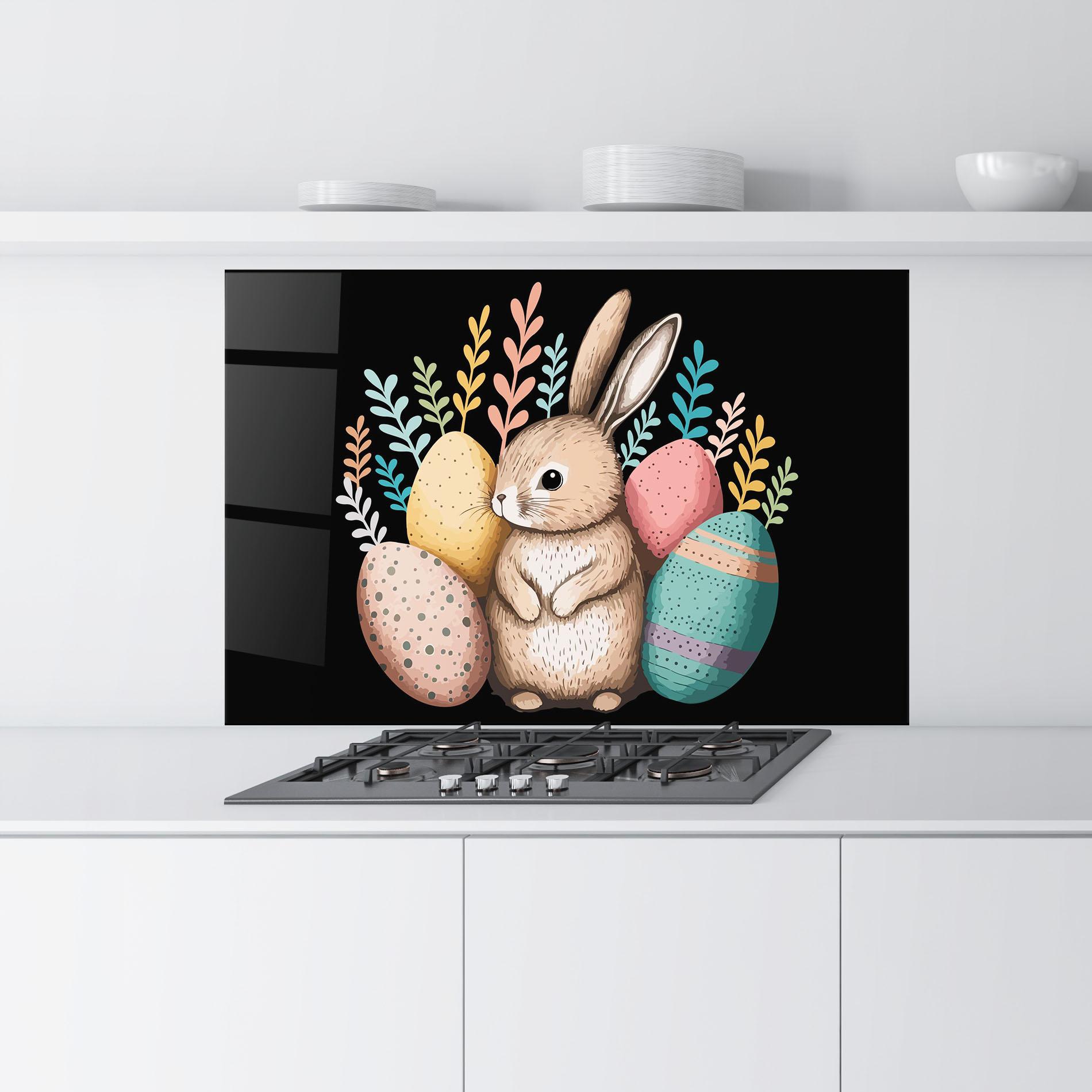 Küchenrückwand Glas Easter Pretty Bunny mockup 9