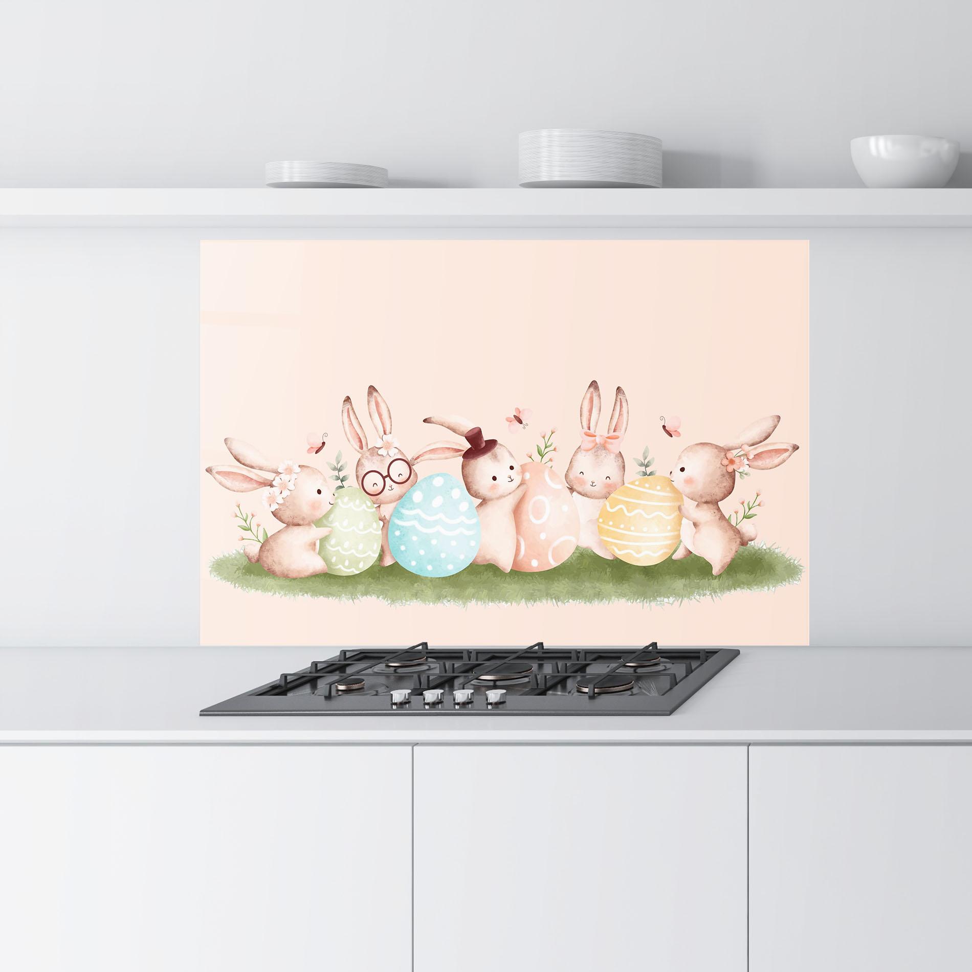 Küchenrückwand Glas Easter Pretty Rabbit mockup 9