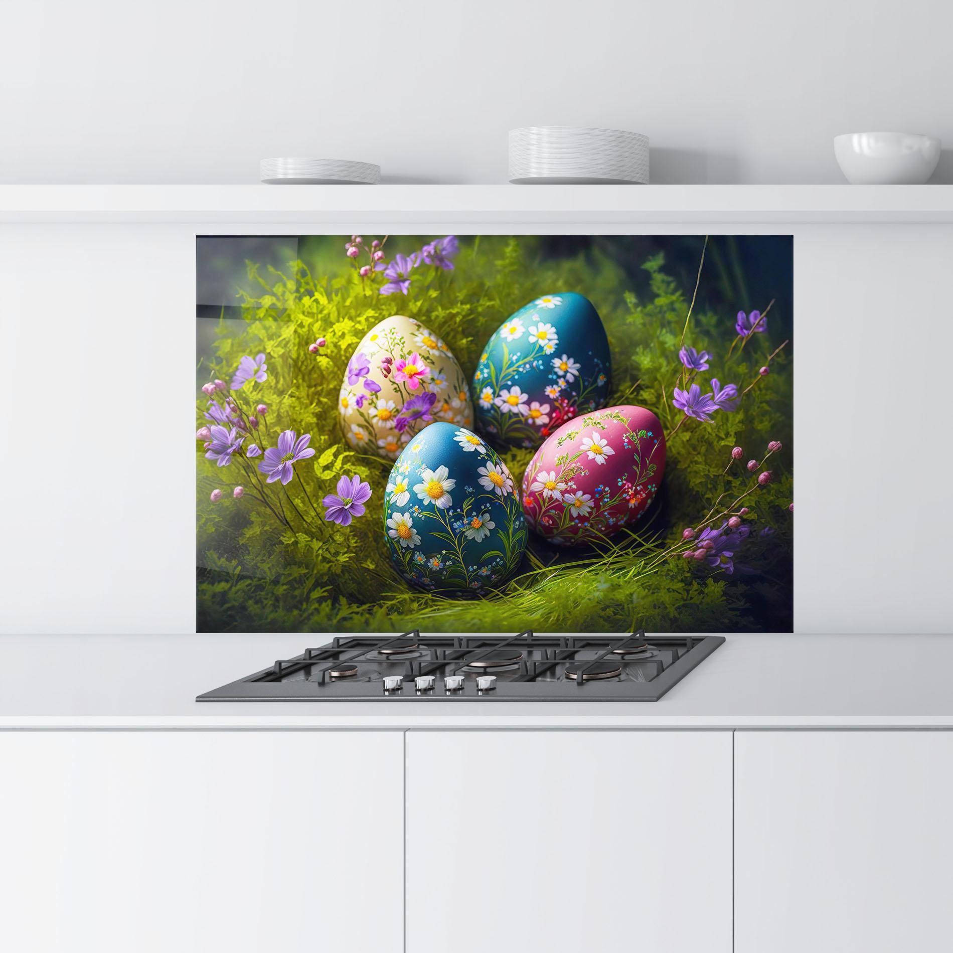 Küchenrückwand Glas Floral Ornament Eggs mockup 9