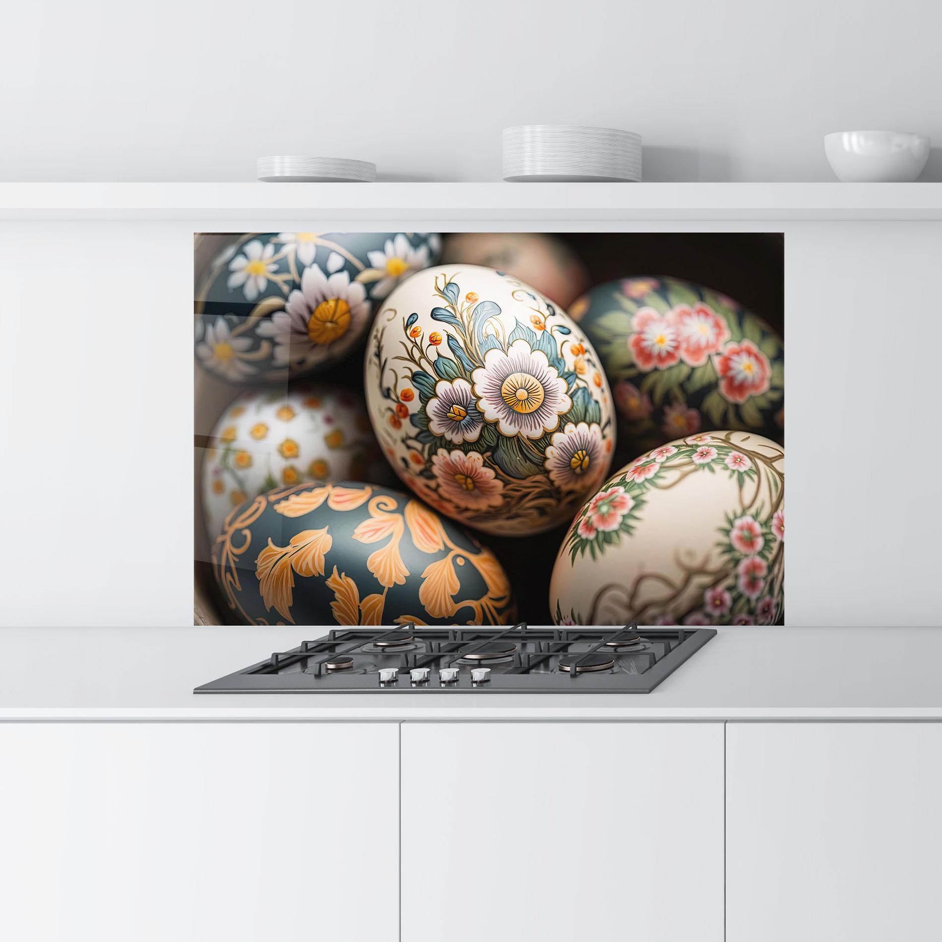 Küchenrückwand Glas Floral Painted Eggs mockup 9