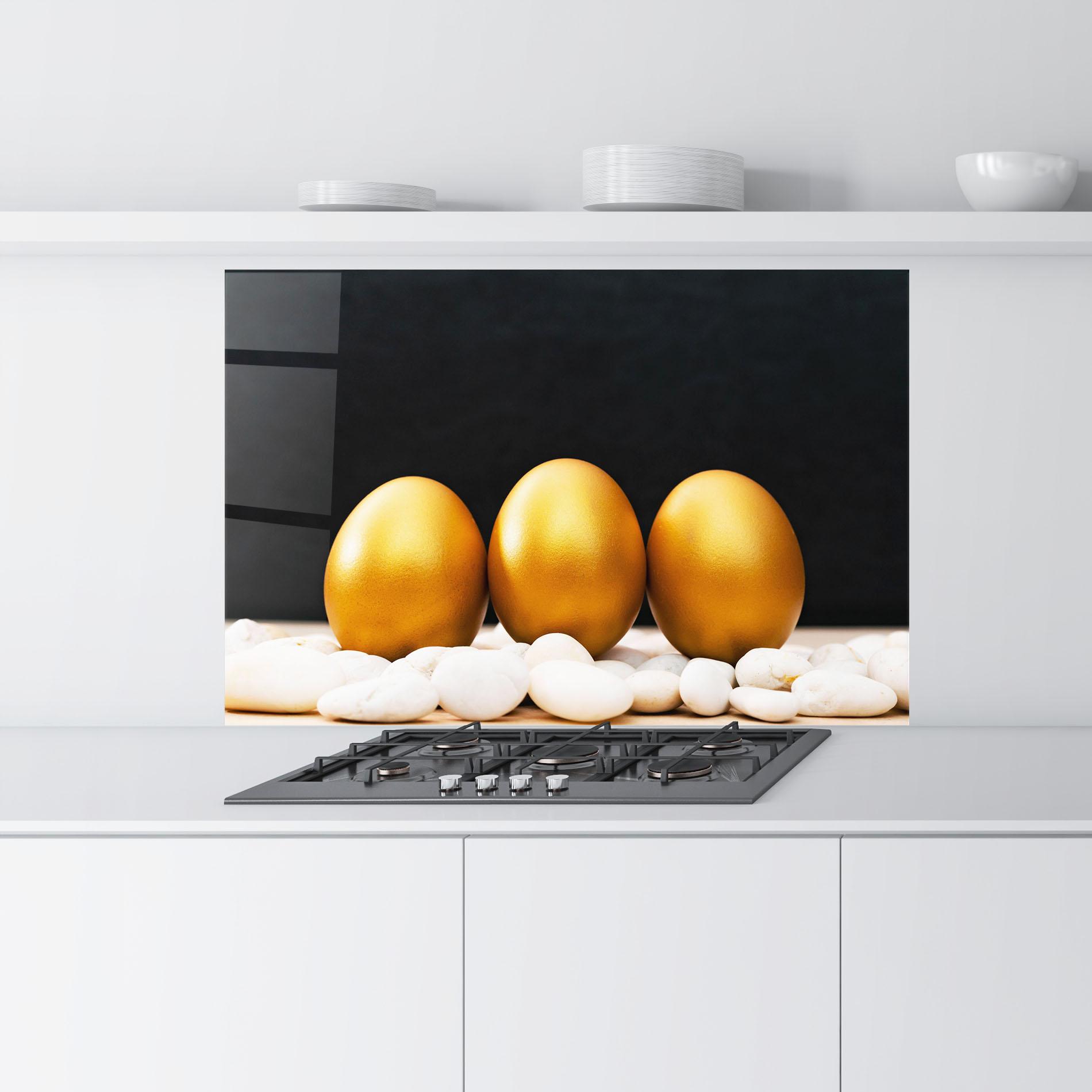 Küchenrückwand Glas Golden Easter Egg mockup 9