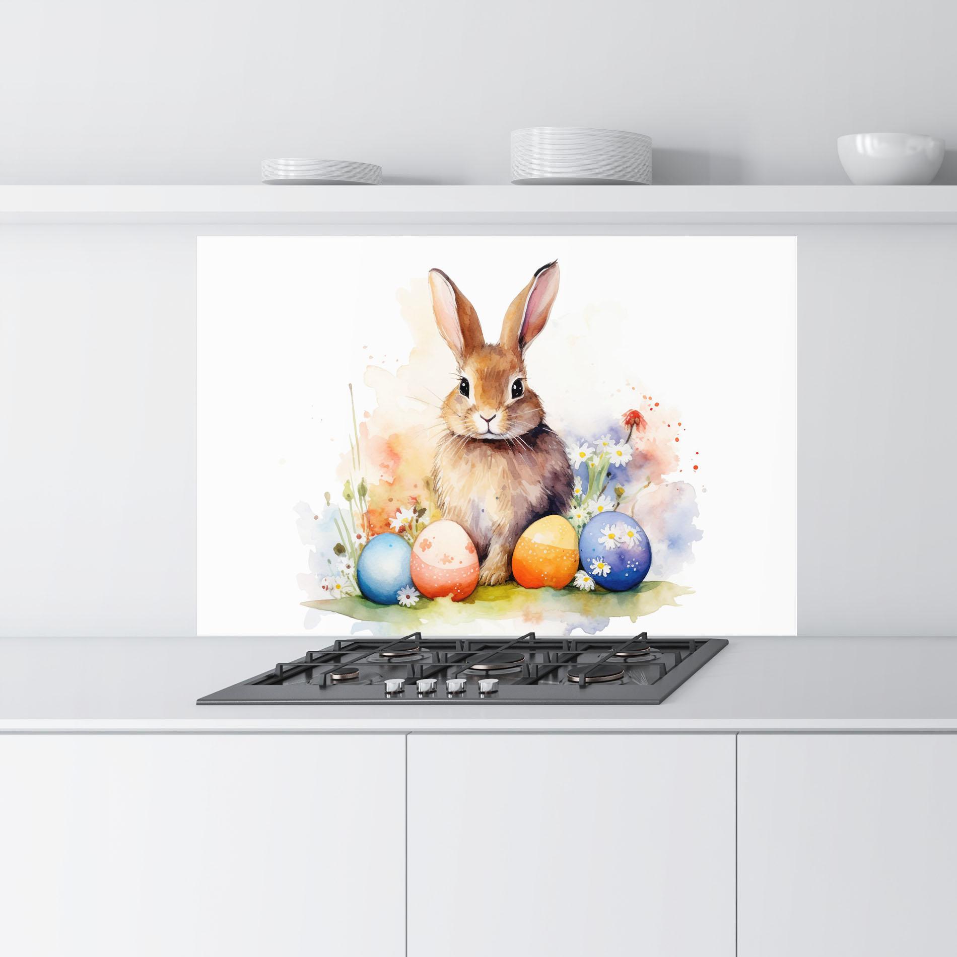 Küchenrückwand Glas Rabbit Easter Art mockup 9