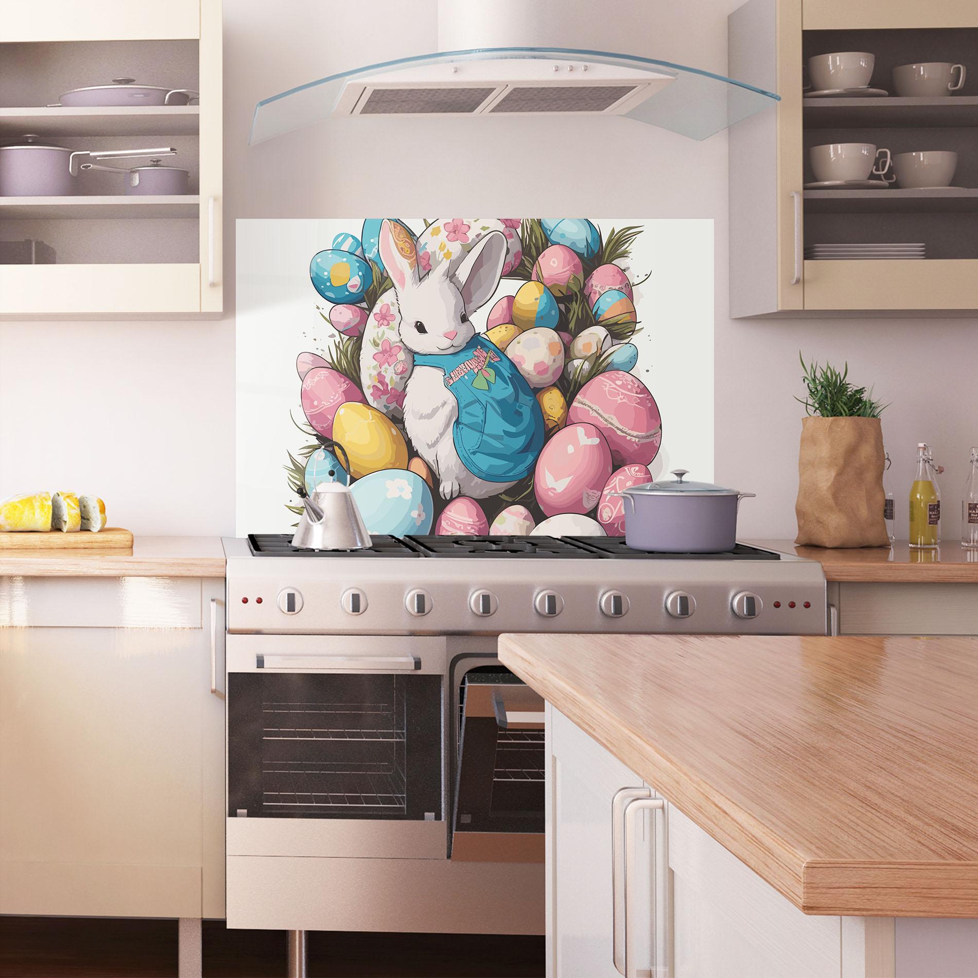 Küchenrückwand Glas Blue Dressed Bunny mockup 1