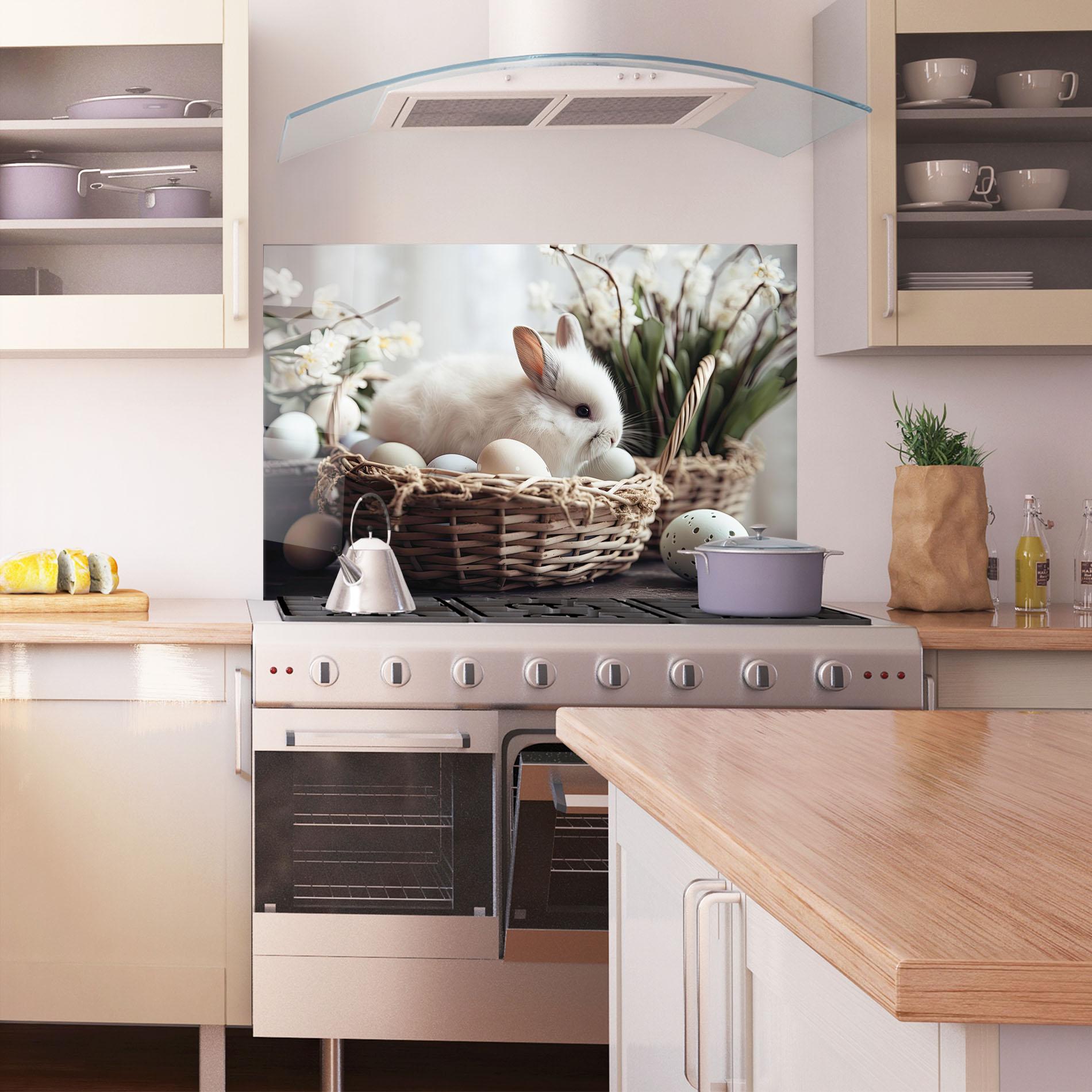 Küchenrückwand Glas Cute White Easter Eggs mockup 1