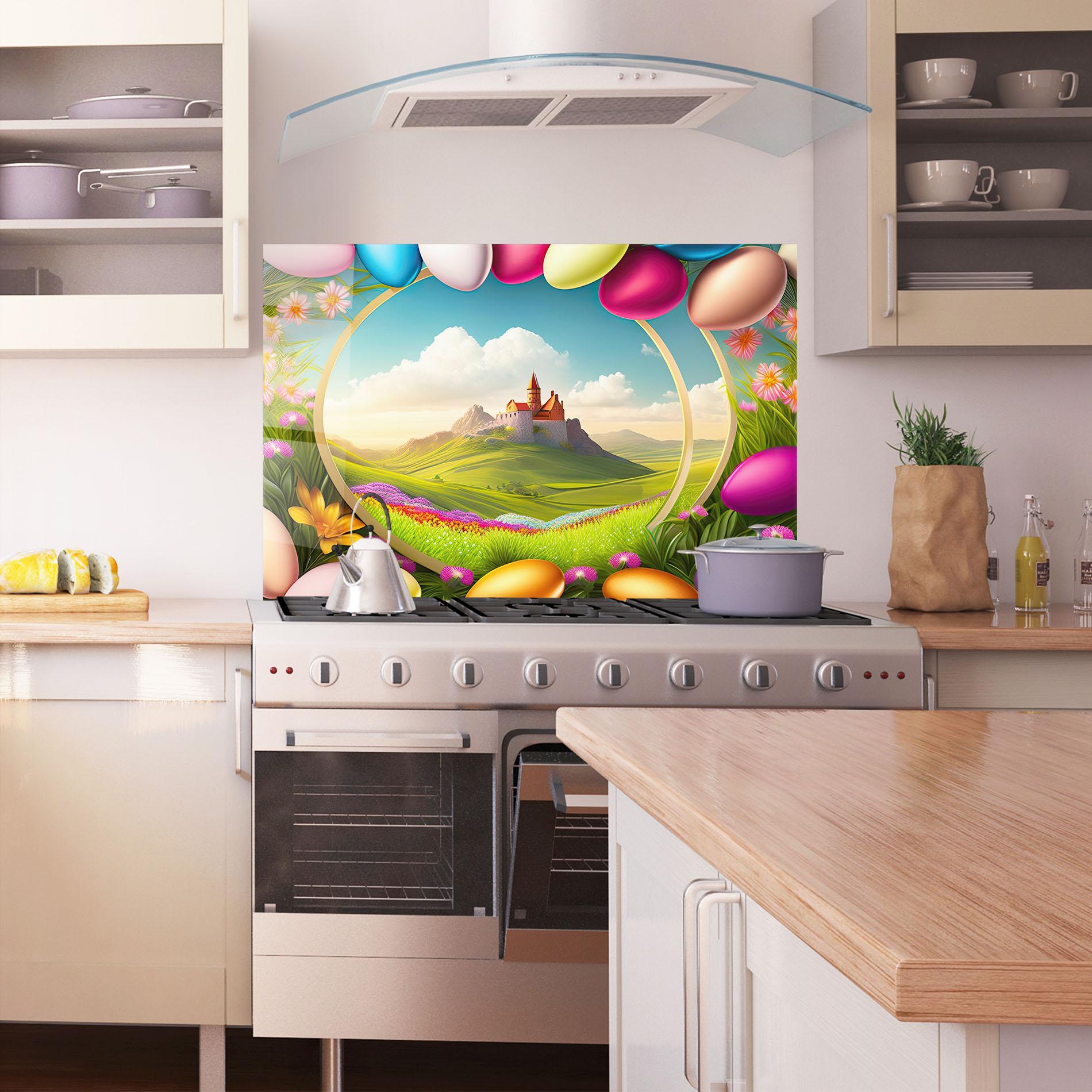 Küchenrückwand Glas Easter Eggs Castle mockup 1