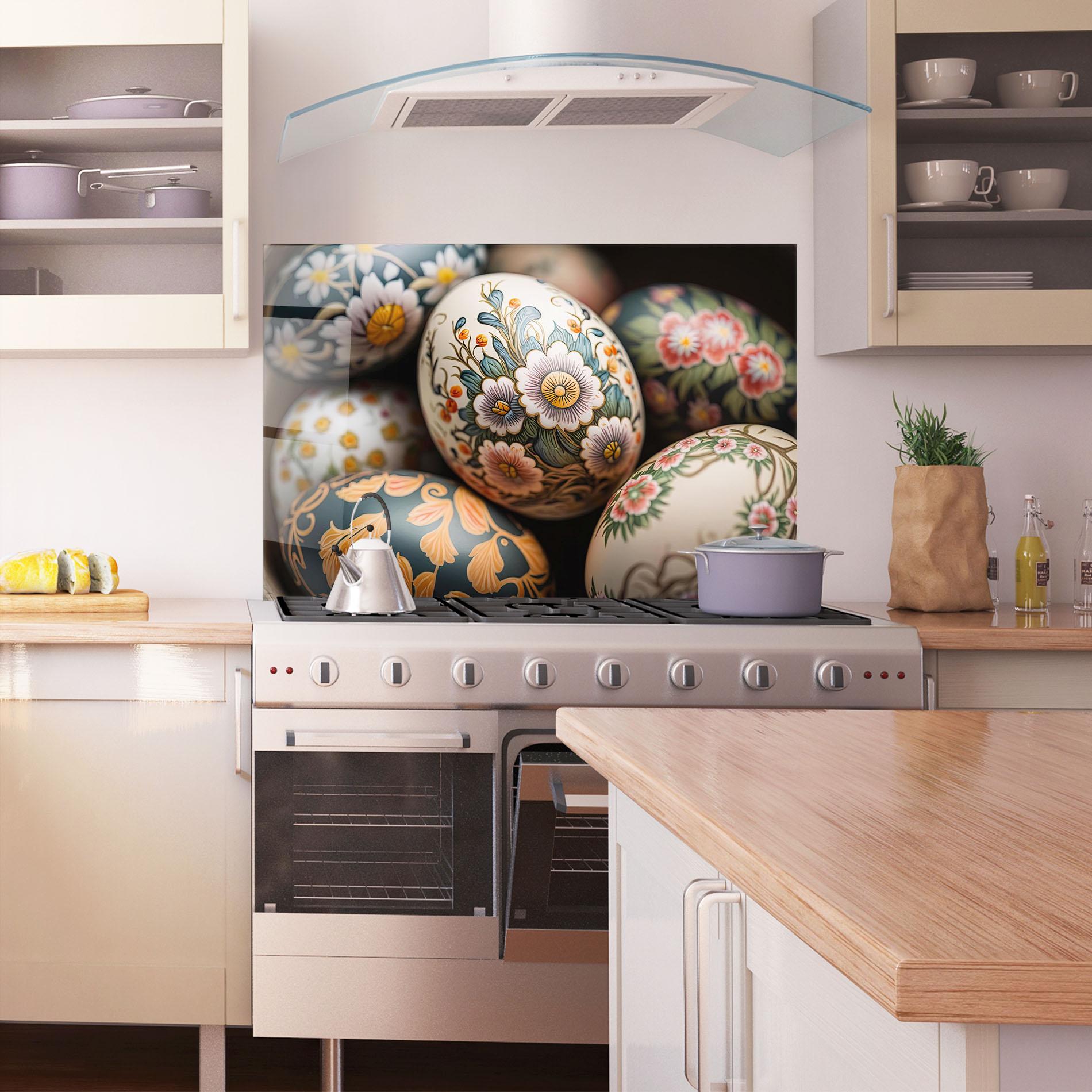 Küchenrückwand Glas Floral Painted Eggs mockup 1