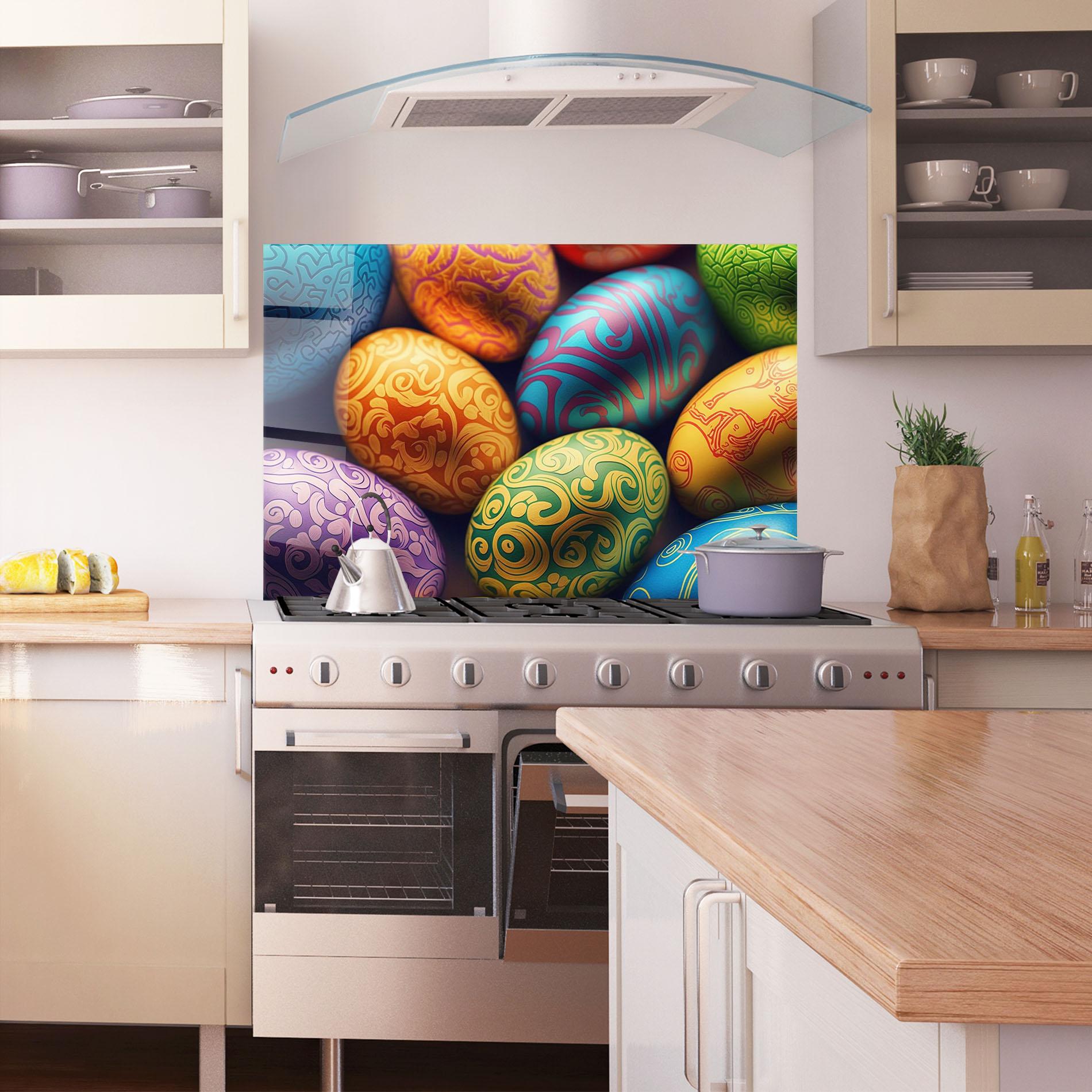 Küchenrückwand Glas Orange Green Easter Eggs mockup 1