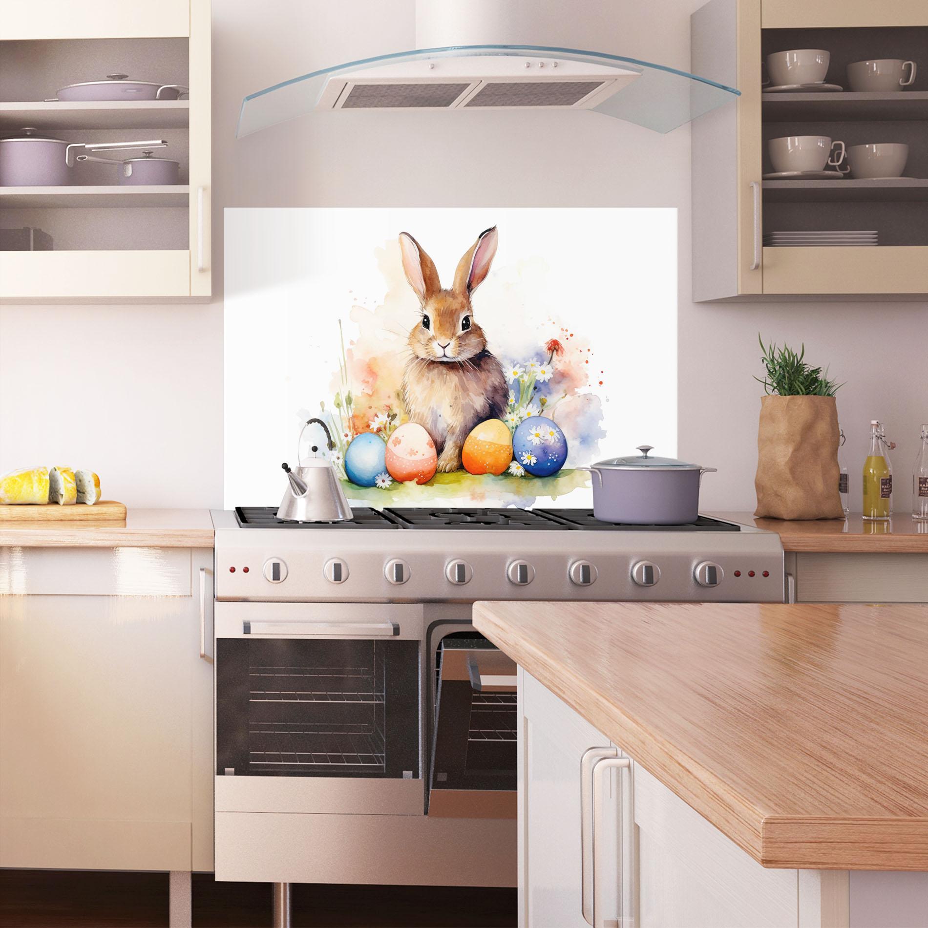 Küchenrückwand Glas Rabbit Easter Art mockup 1