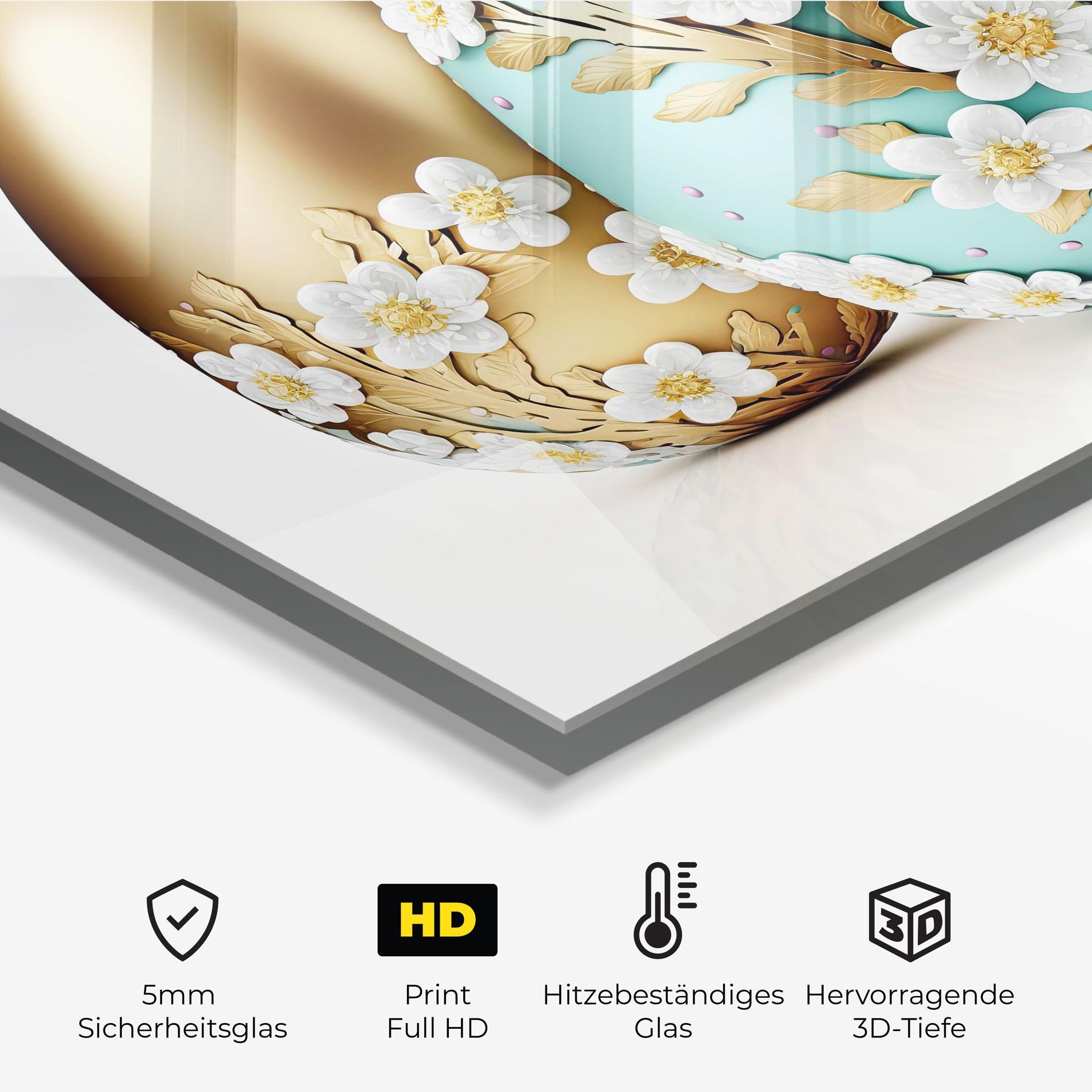 Küchenrückwand Glas Gold Blue Easter Eggs mockup 2