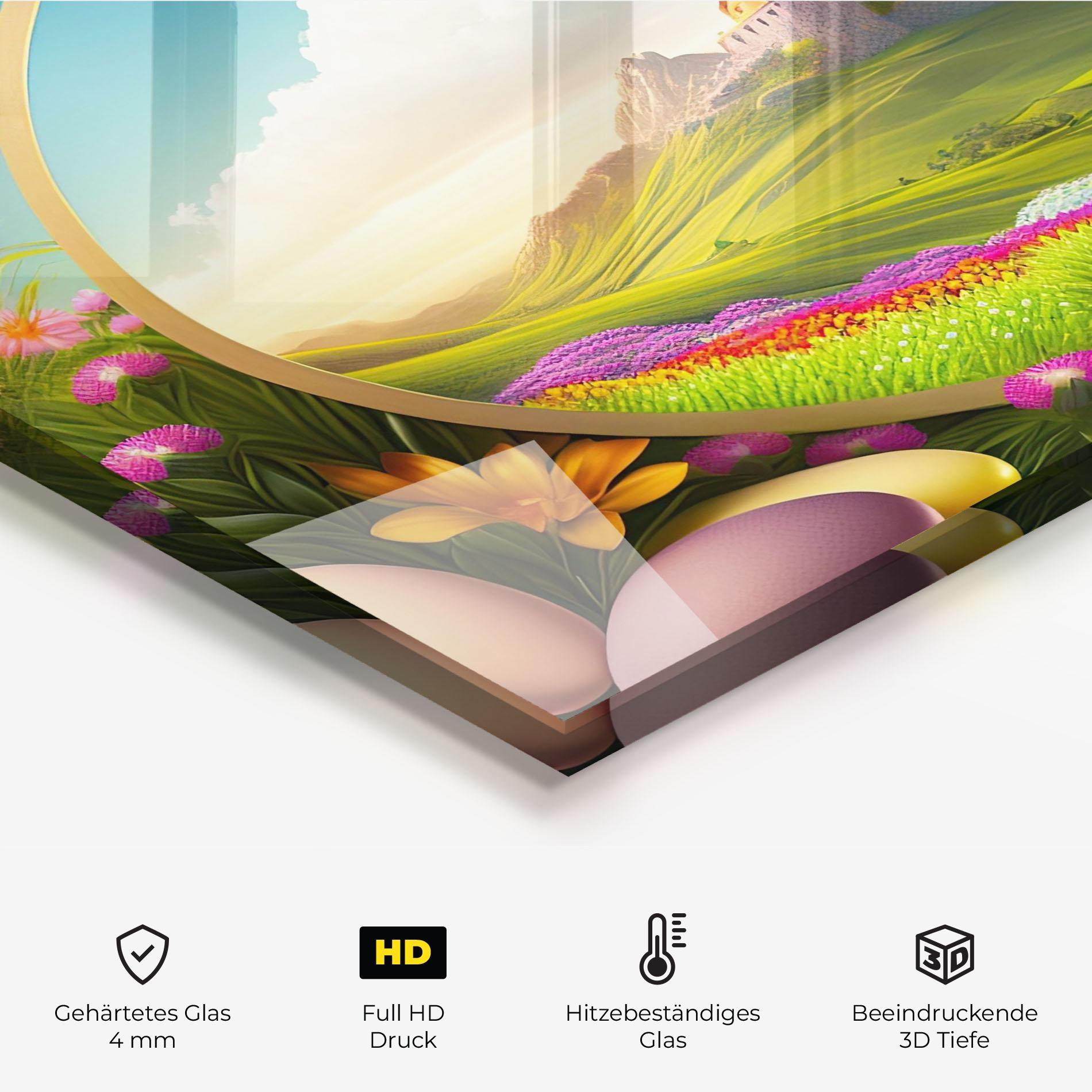 Küchenrückwand Glas Easter Eggs Castle mockup 2